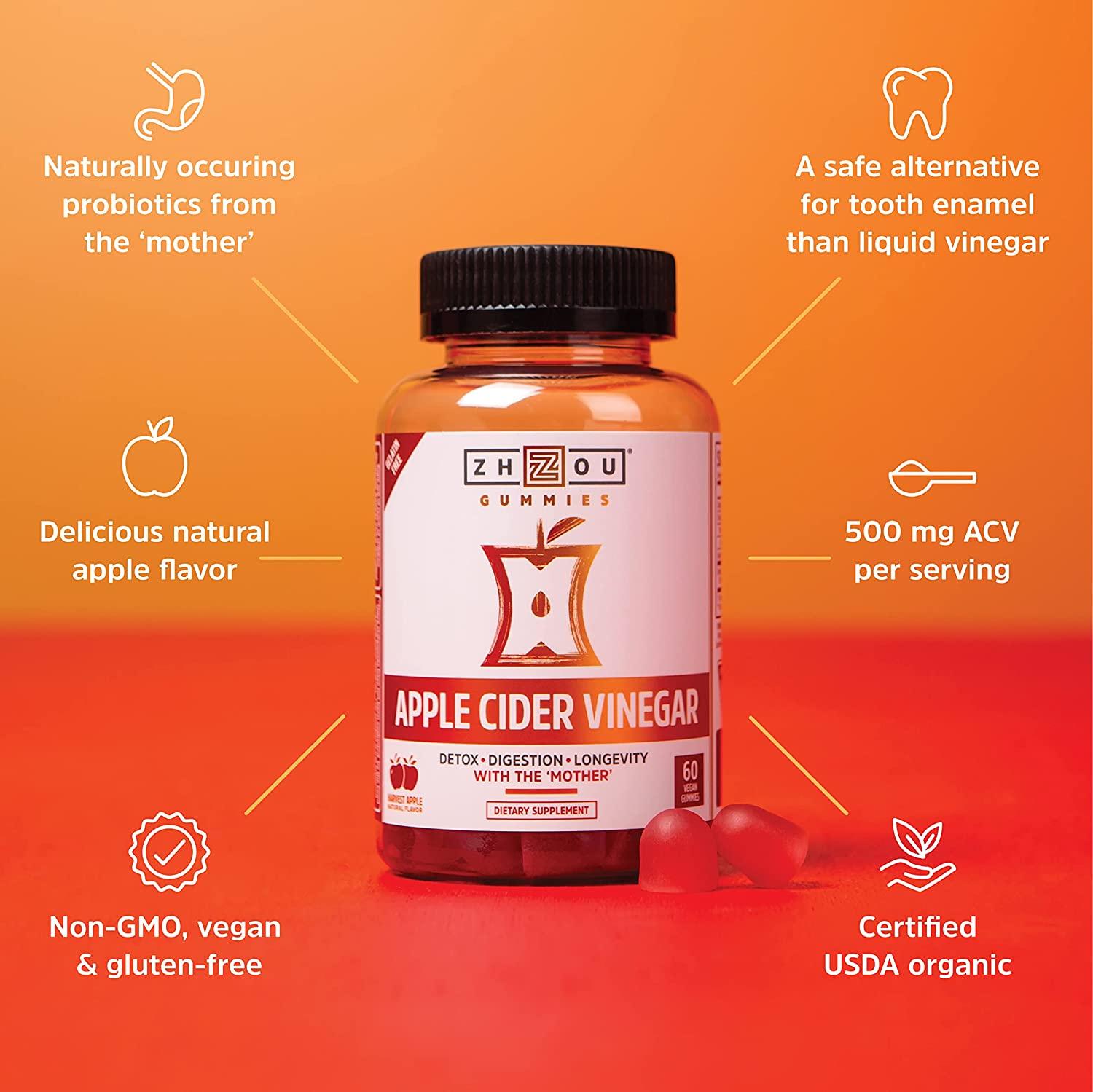 Zhou Nutrition Apple Cider Vinegar Harvest Apple 60 Vegan Gummies
