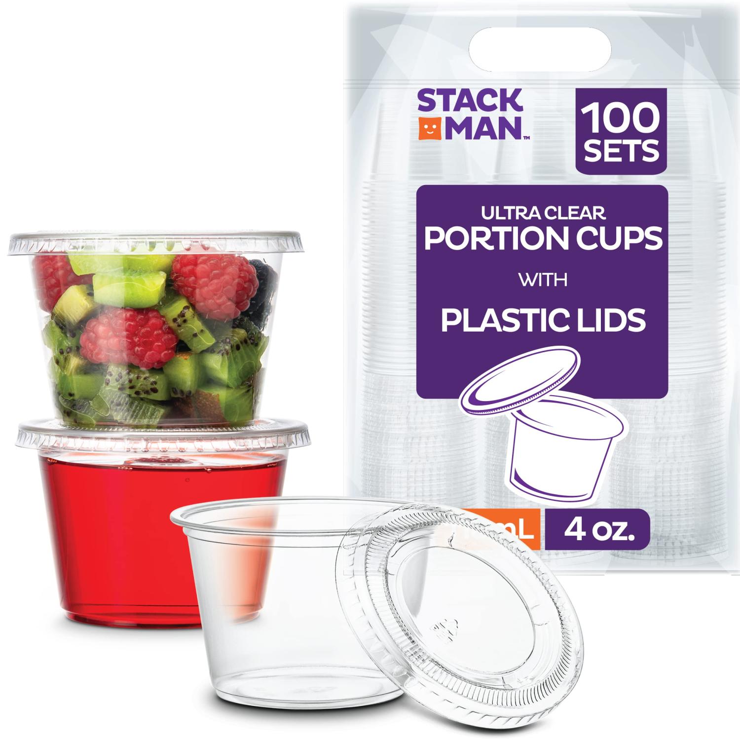 5 oz - 100 Sets} Clear Diposable Plastic Portion Cups With Lids