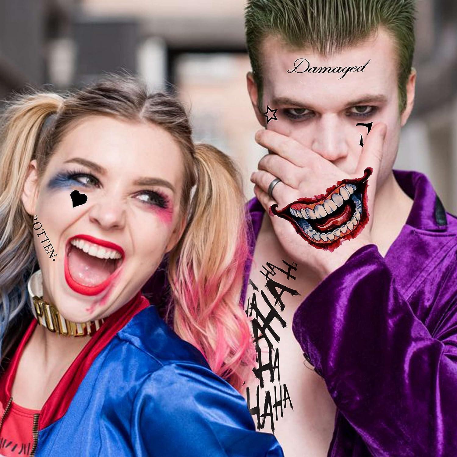 FIYACHY 6 Sheets Joker & Harley Quinn Temporary Tattoos Suicide Squad