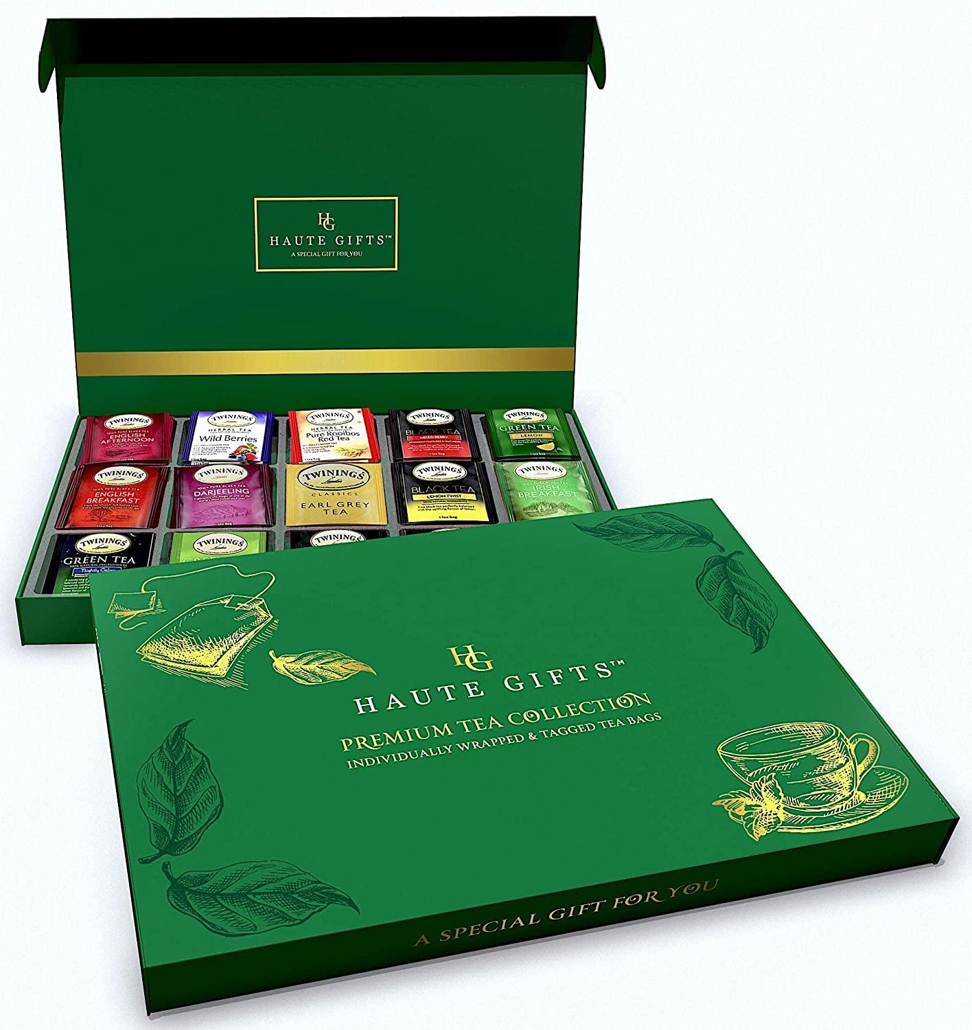 Tea Bags Sampler Assortment Gift Box 50 Count Variety Pack with English Breakfast, Green