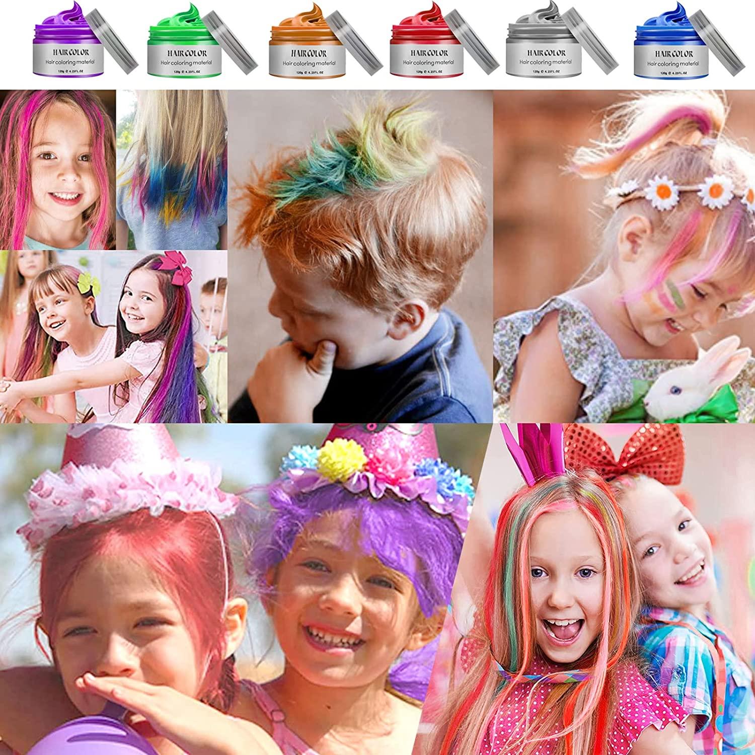 Temporary Hair Color Dye for Girls Kids, Hair Wax Color Girl Toys Gifts for  Age 4 5 6 7 8 9 Birthday,Party, Cosplay DIY, Children's Day, Halloween,  Christmas (6 colors)