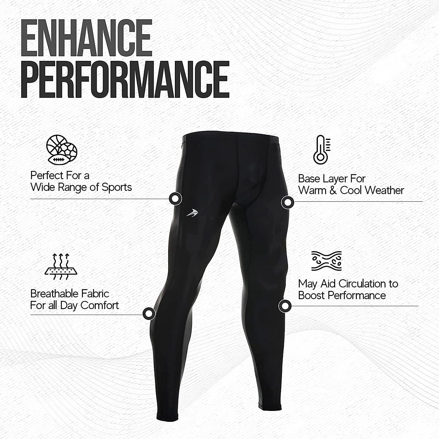 CompressionZ Men's Compression Pants Base Layer Running Tights Mens Leggings  for Sports Black Large