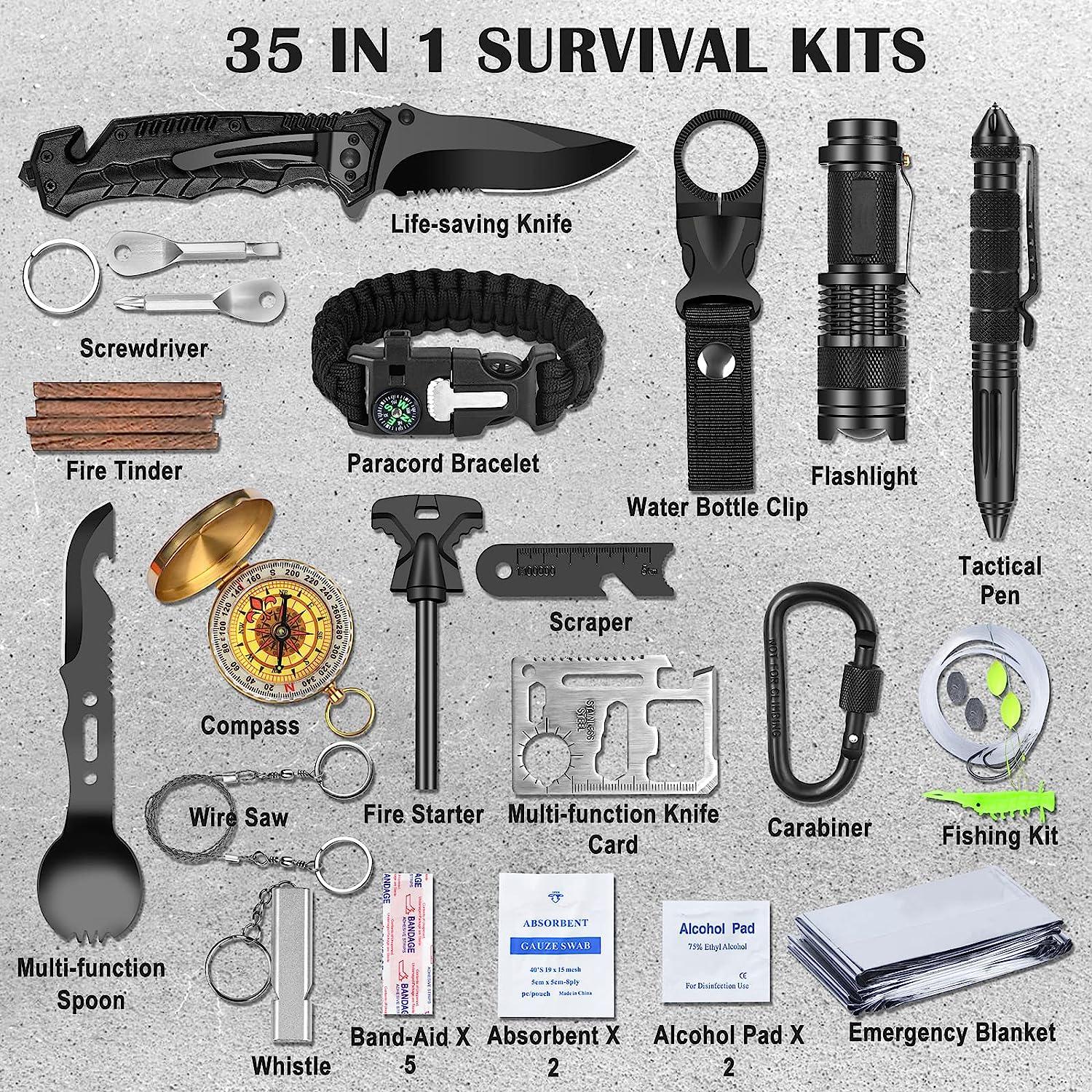 Survival Kit 14-in-1 All-in-One Emergency Gear | Camping, Hiking, Car Emergency Preparedness Set