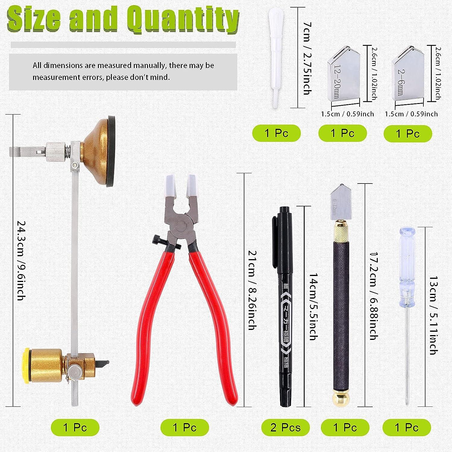 Glass Cutter Tool Set 2mm-20mm Pencil Style Oil Feed Carbide Tip with 2  Bonus Blades and Screwdriver