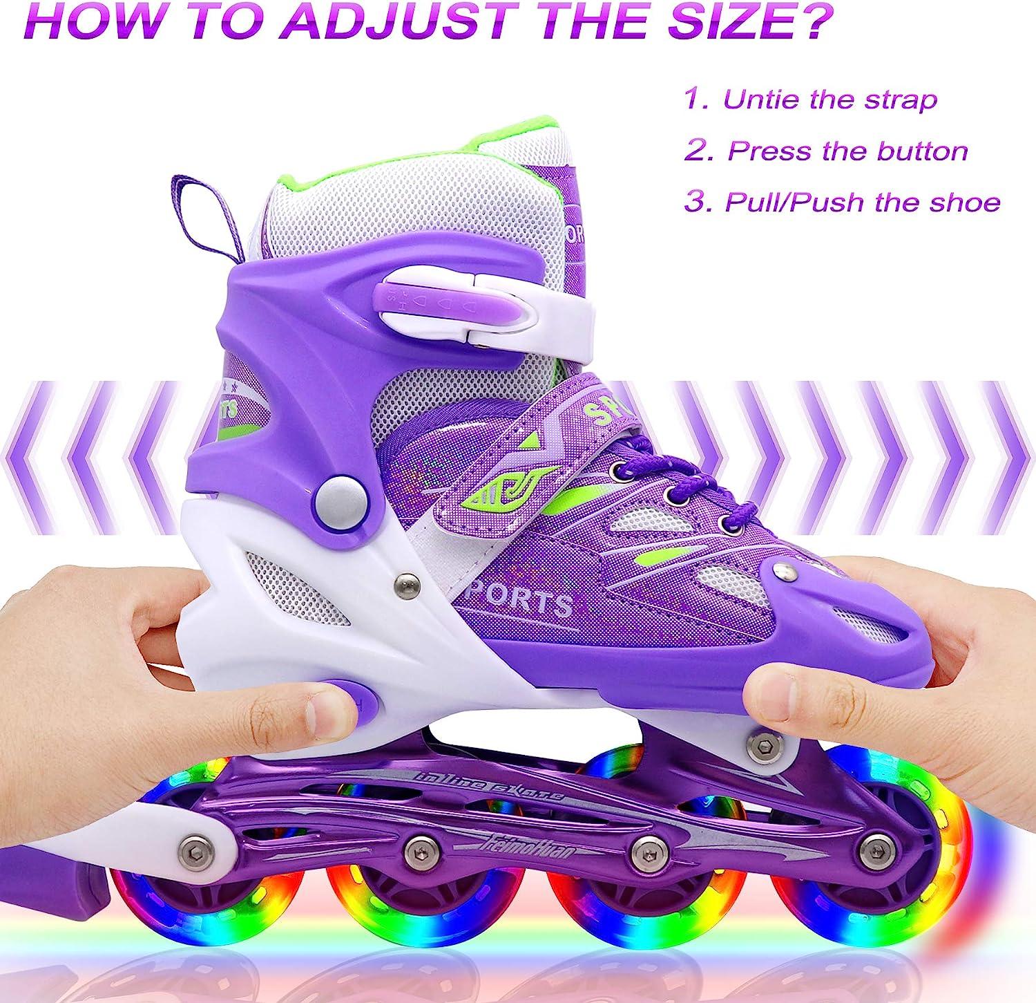 PETUOL Kids Adjustable Roller Skates Full Light Up Wheels Girls