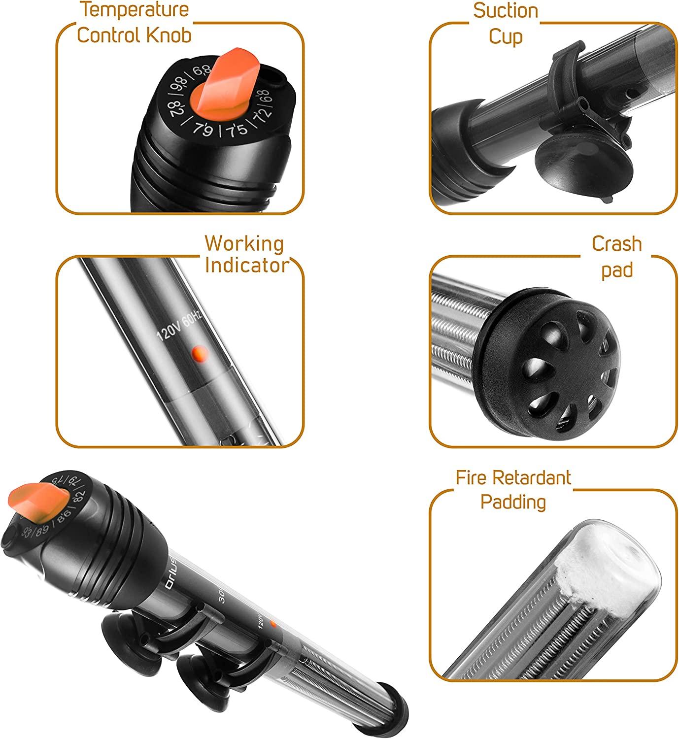 Orlushy Submersible Aquarium Heater Adjustable with Free Thermometer