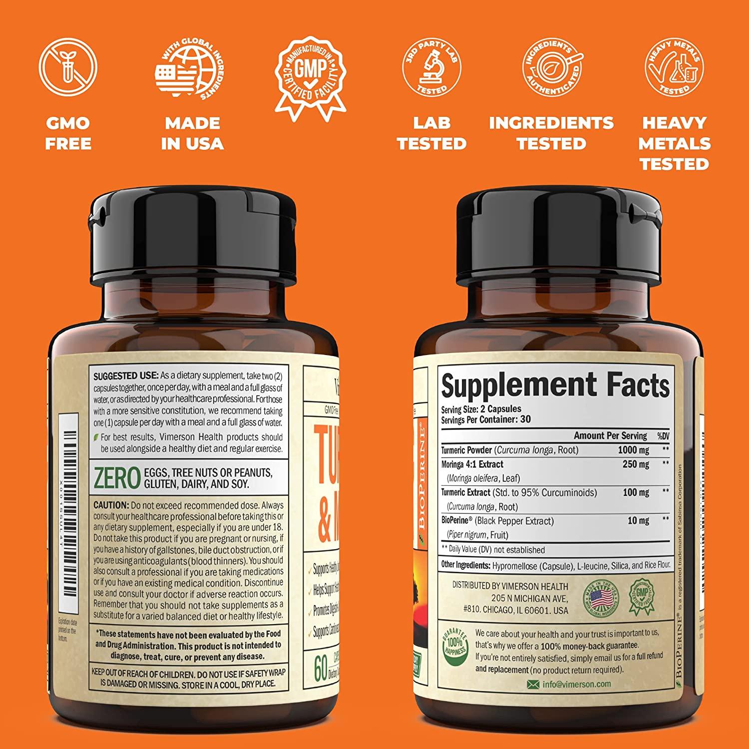 Turmeric Curcumin with Moringa Oleifera Leaf BioPerine Supplement