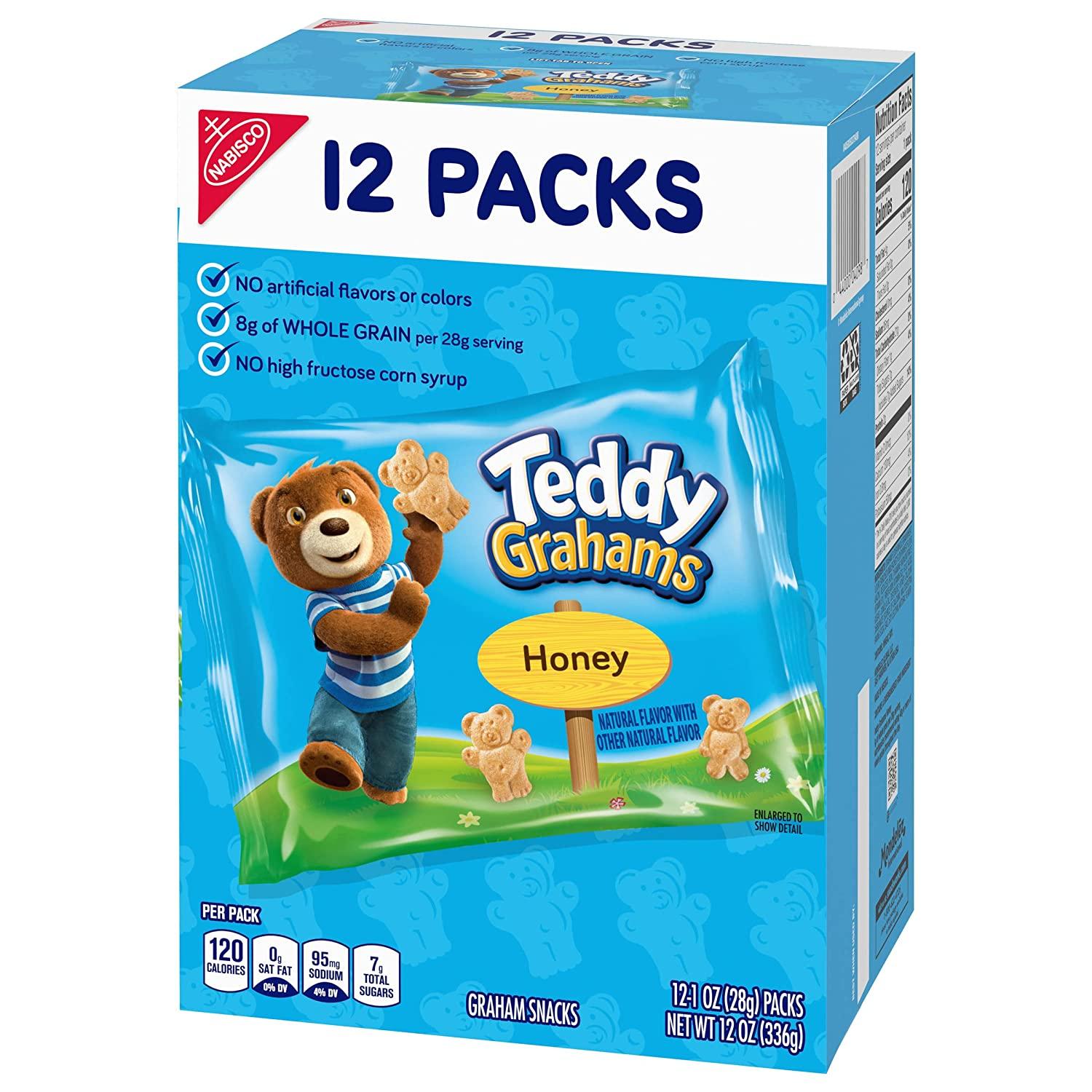 Teddy Grahams Honey Graham Snacks, 12 Snack Packs, 1 Ounce (Pack of 12)