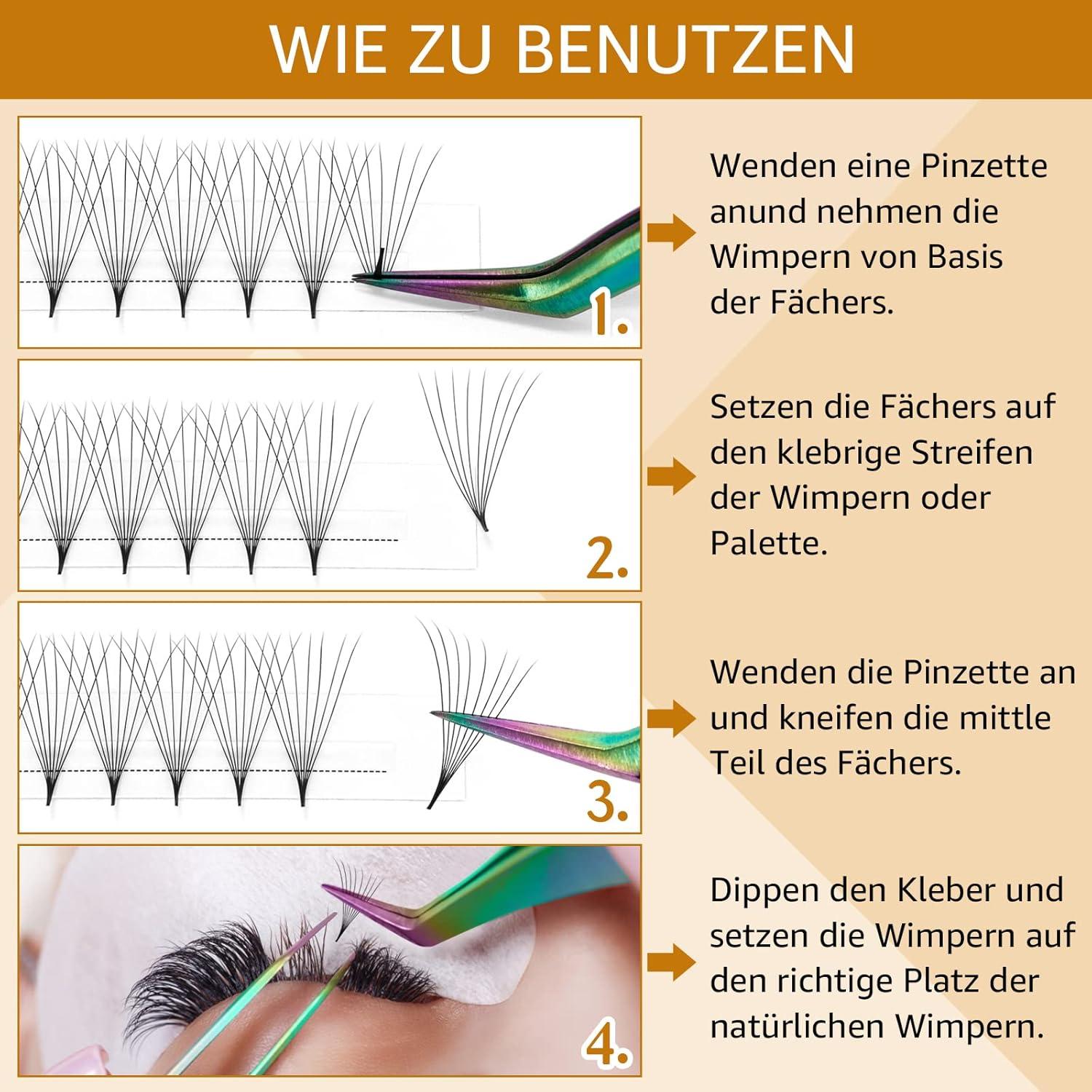 B&Q Wimpernfächer 8D-C-0.07-12 Mm – Fertige Volumenwimpern Für Natürlichen Look, C/D Curl, 0.07 Mm Durchmesser