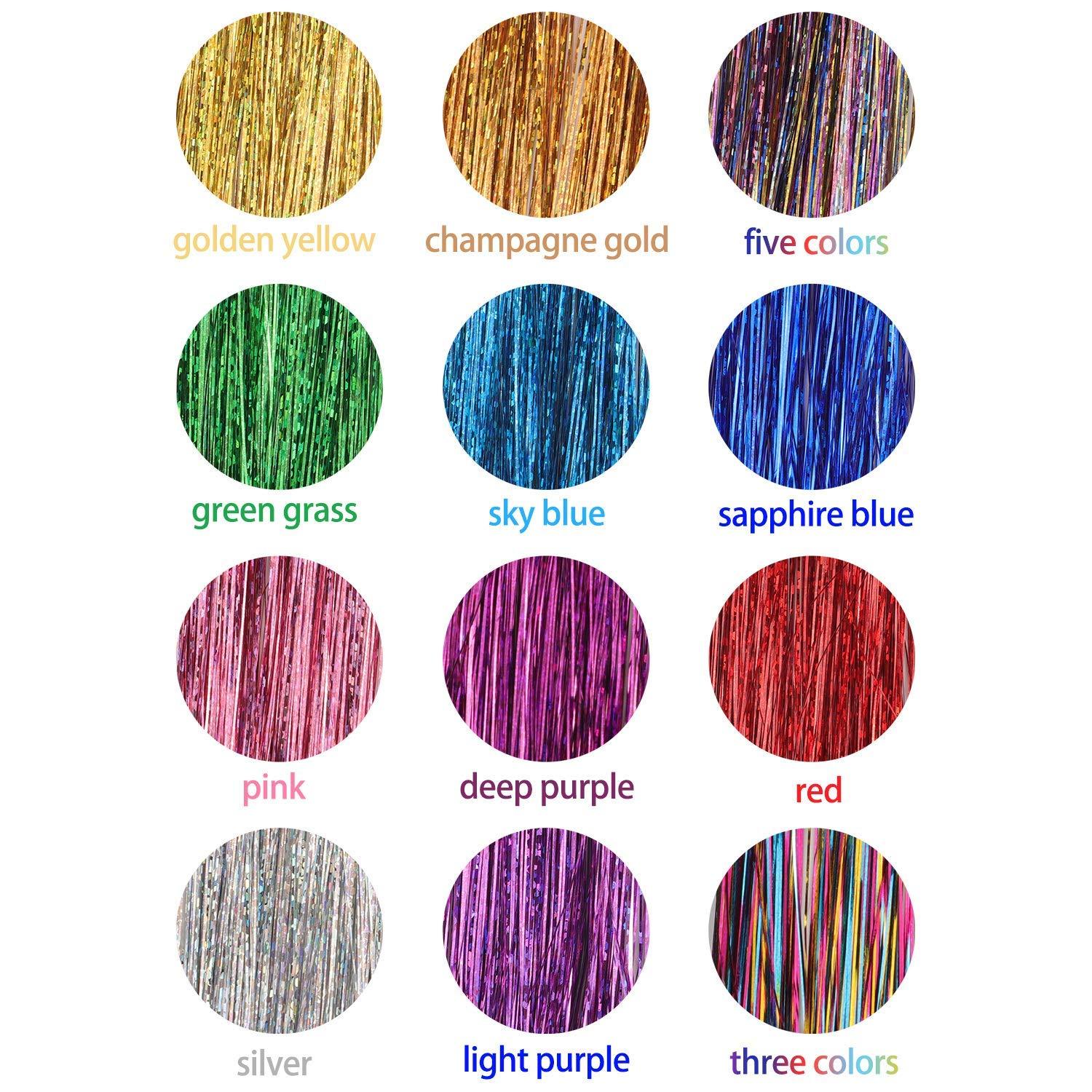 WILLBOND Hair tinsel strands kit 12 Colors 2400 Strands tinsel hair