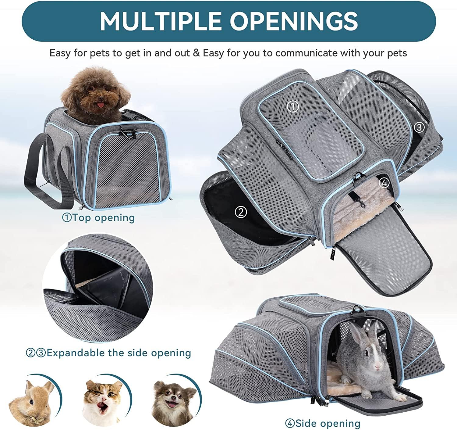 Petsfit Expandable Cat Carrier Dog Carrier,Airline Approved Soft-Sided  Portable Pet Travel Washable Carrier for Kittens,Puppies,Removable Soft  Plush mat and Pockets S:16x10x9 Light Grey