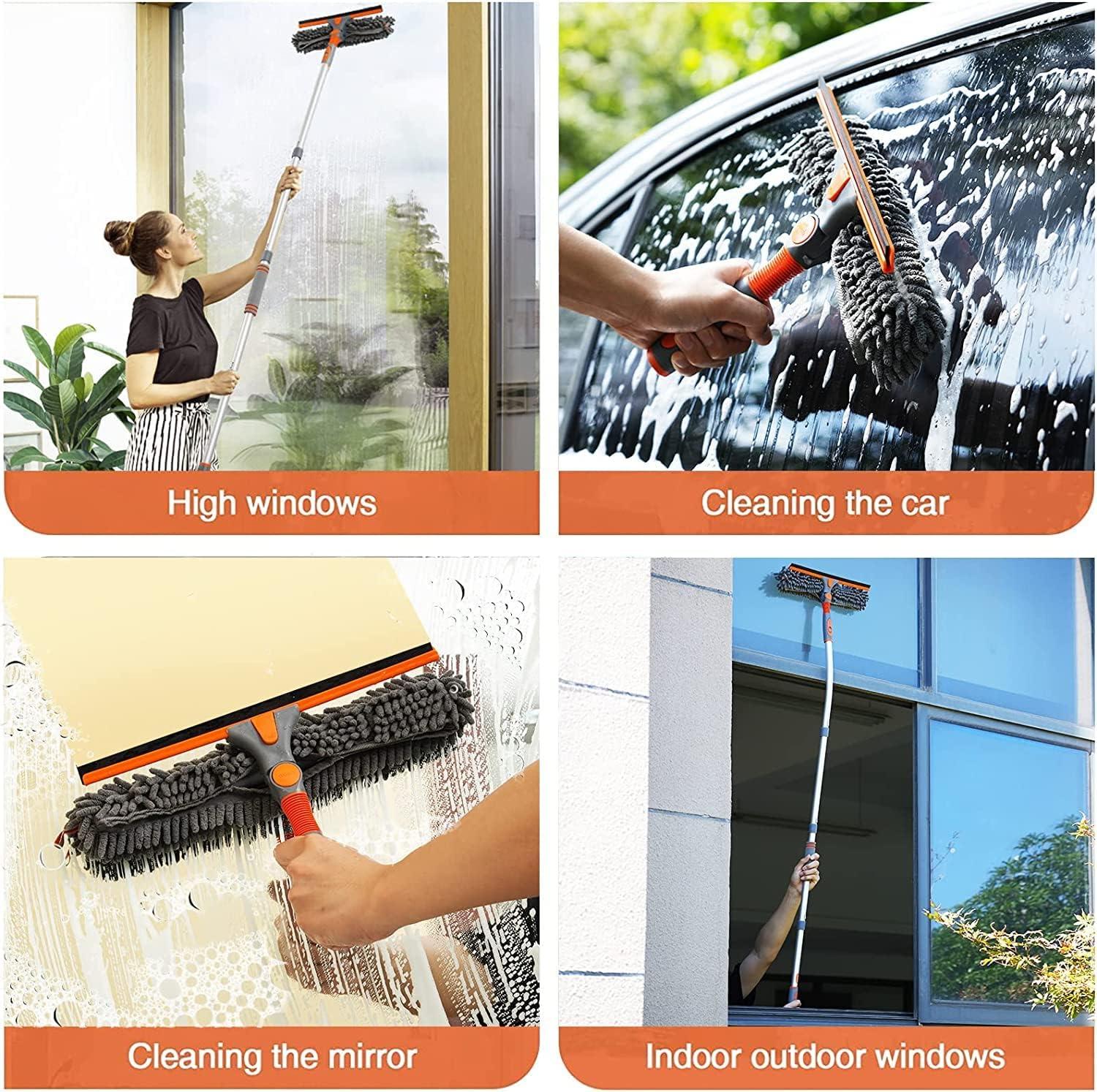  eazer Squeegee Window Cleaner 2 in 1 Rotatable Window Cleaning  Tool Kit with Extension Pole, 62” Telescopic Window Washing Equipment with  Bendable Head for Indoor/Outdoor Car Glass - 4 Pads : Health & Household