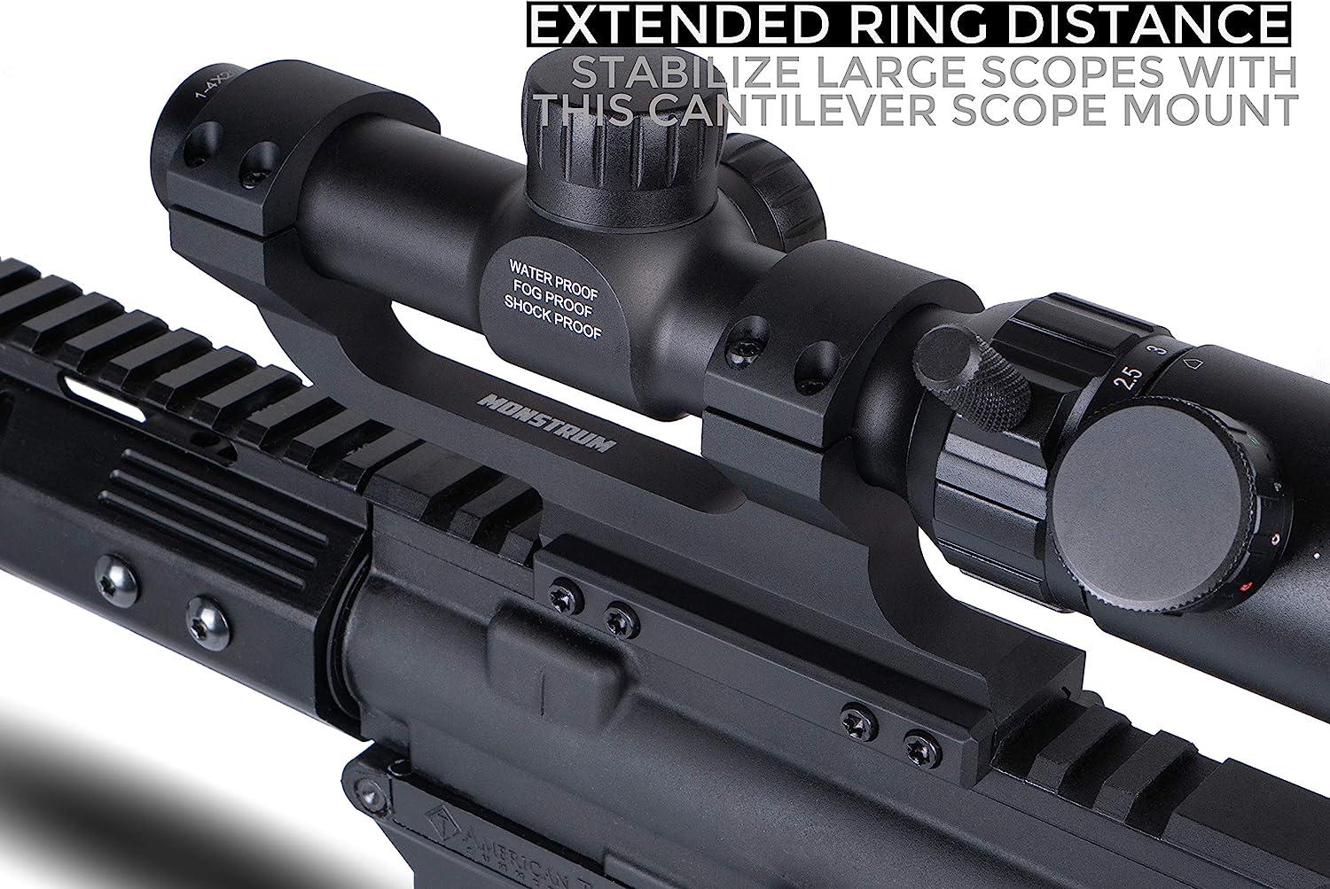 Monstrum Extended Series Offset Picatinny Scope Mount for Long Range Scopes 1 inch Diameter Black