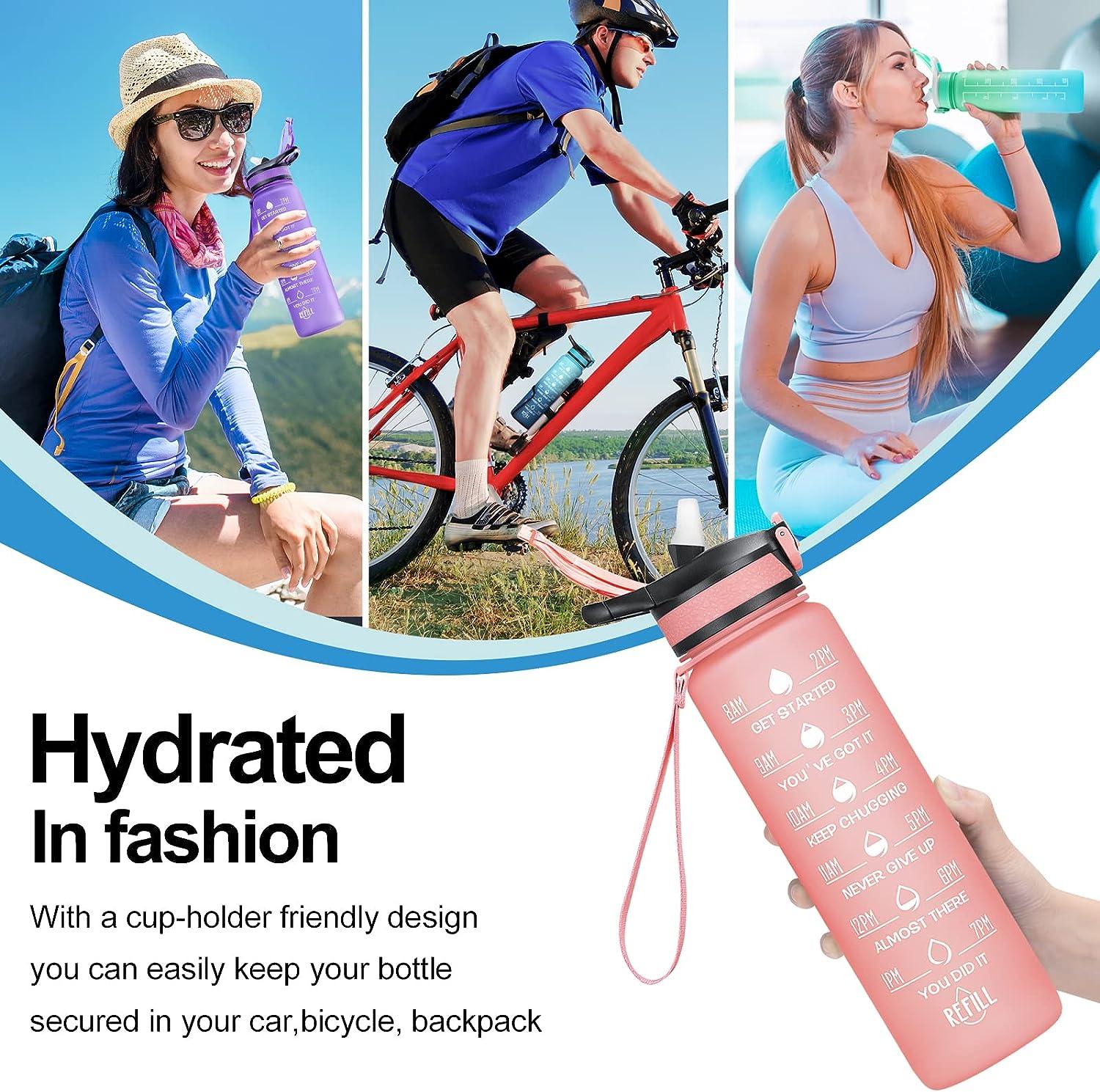 ELYPHINE 32/24 oz Water Bottles with Removable Straw & Time Marker, Motivational Sports Bottles with BPA Free Tritan Material, Leakproof Water Jug
