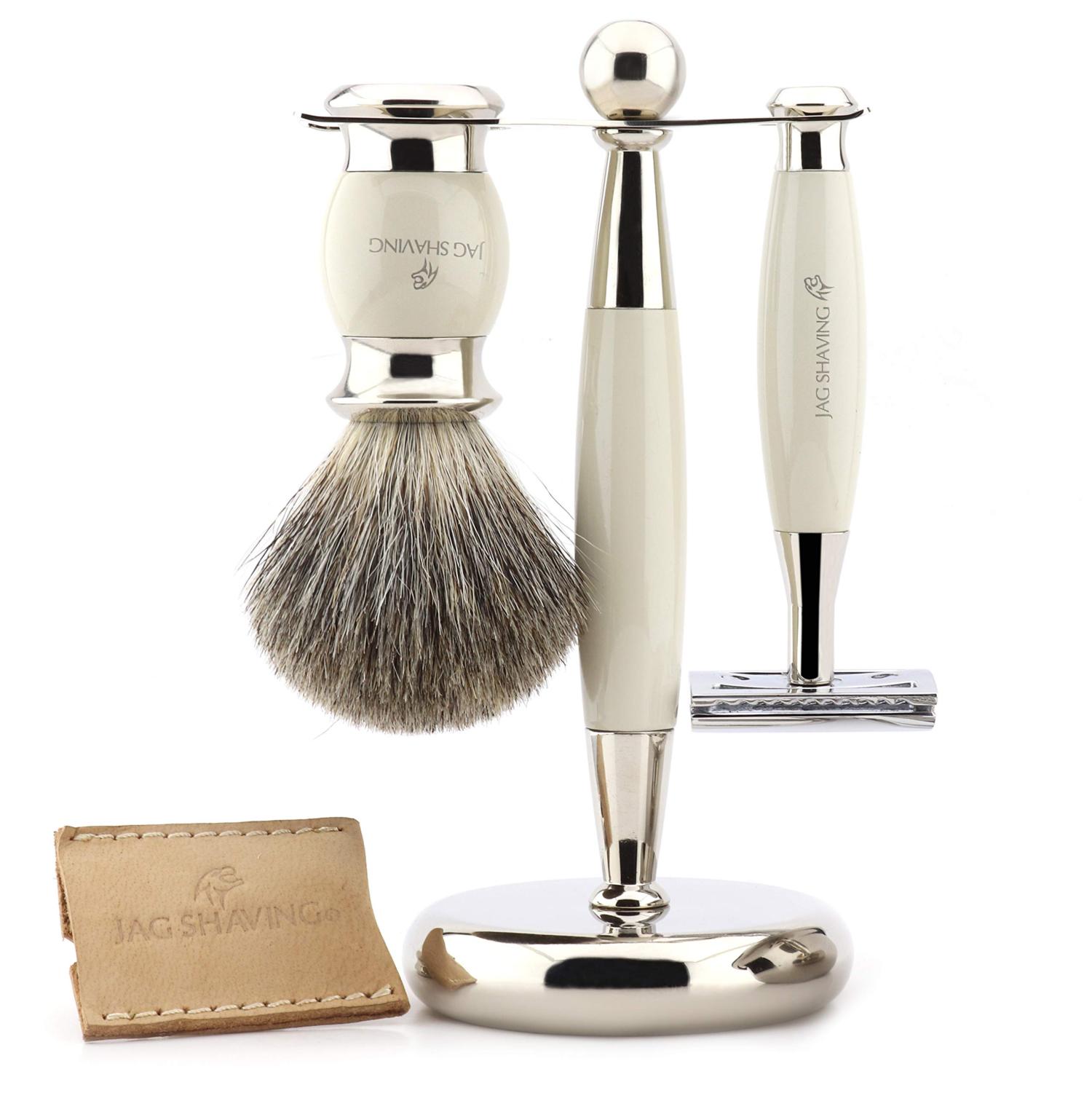 Men Razor Shaver Set Jag Shaving Ivory Men's Razor Set - Double-Edged Leather Case Super ...