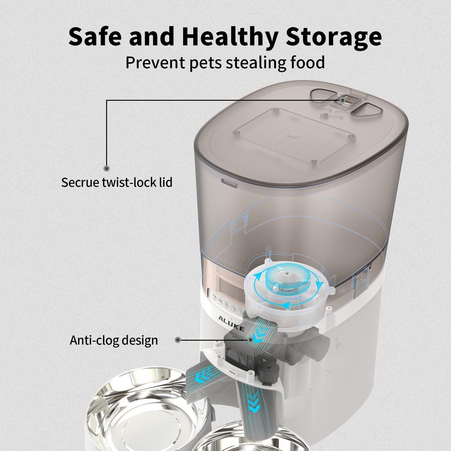 ALUKE Automatic Cat Feeder for Two Cats 6.5L Dry Food Dispenser with