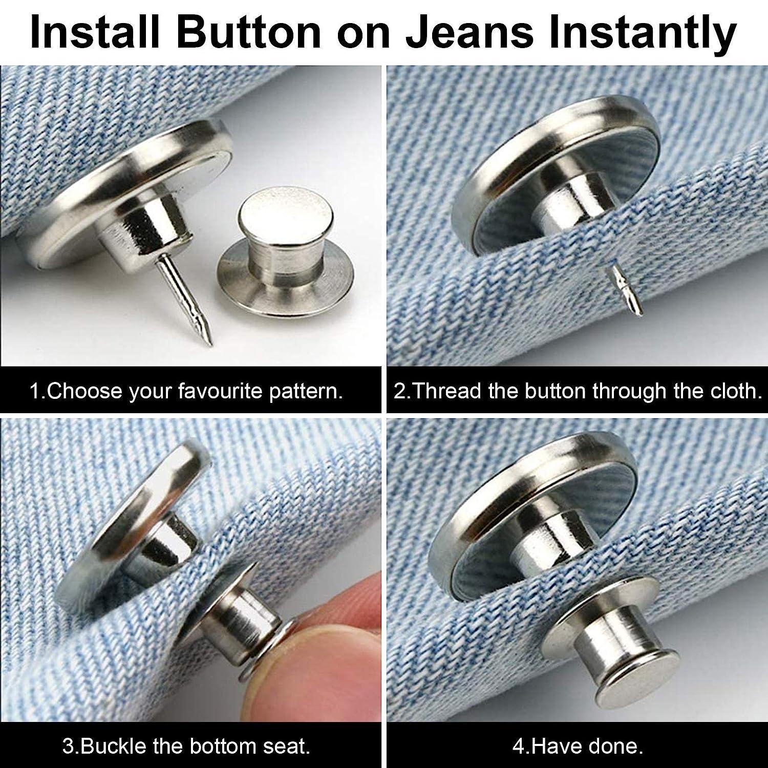  TOOVREN Button for Jeans Too Big 8PCS, Perfect Fit Instant  Button, Pant Button Extender, Jean Buttons Replacement, Metal Buttons Adds  Or Reduces an Inch to Any Pants Waist in Seconds (Silver) : Arts, Crafts &  Sewing