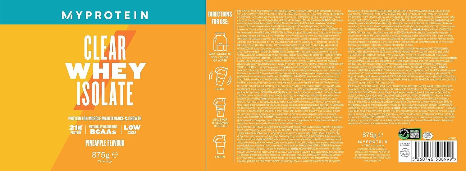 Myprotein Clear Whey Isolate Protein Powder Pineapple 500g 20