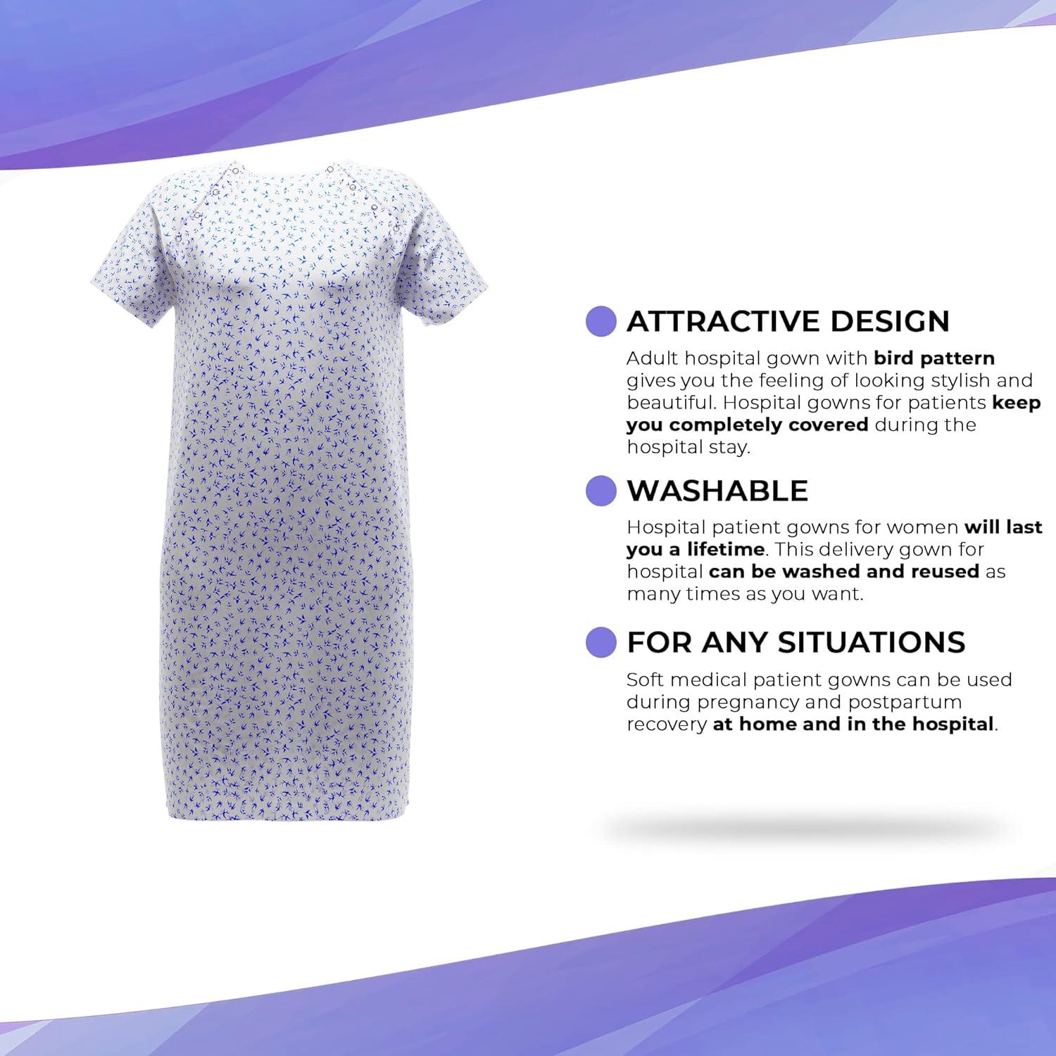 4 Pcs Blue Unisex Hospital Gown for Elderly Women Men Soft Comfortable Patient  Gowns with Back Tie Washable Gown with Pockets Large-X-Large Plus Size