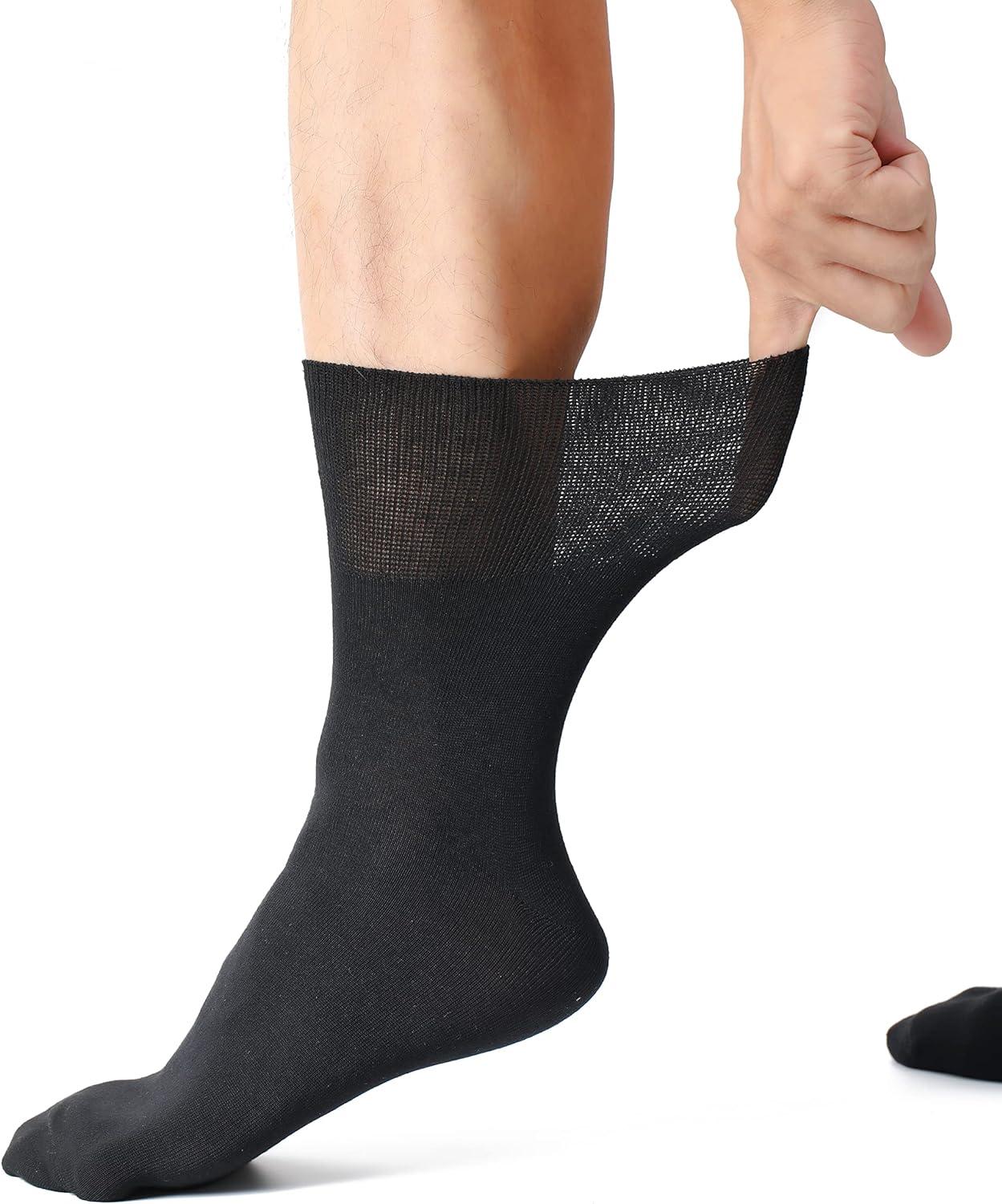 Polawind mens diabetic socks size 10-13 wide loose top men's edema  neuropathy ankle socks for men loose extra wide non binding diabetes sock 1  & 3 & 6 Pair Packs (6 Pair BLACK) One Size Black