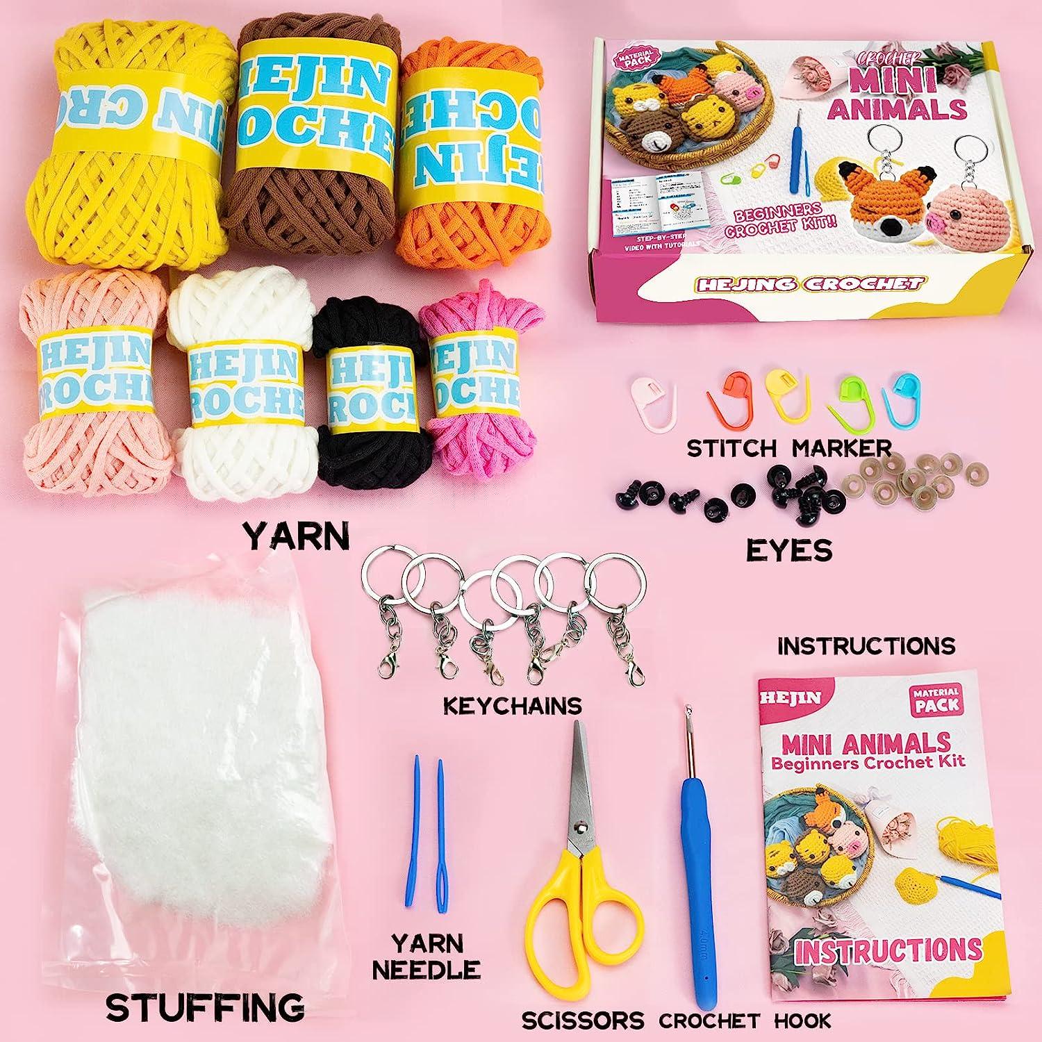 HEJIN Crochet Kit for Beginners, 6 PCS Crochet Animal Kit for Adults Kids, Crochet  Kits Include Videos Tutorials, Beginner Yarn, Eyes, Stuffing, Crochet Hook,  Keychain - Boys and Girls Birthdays Gift