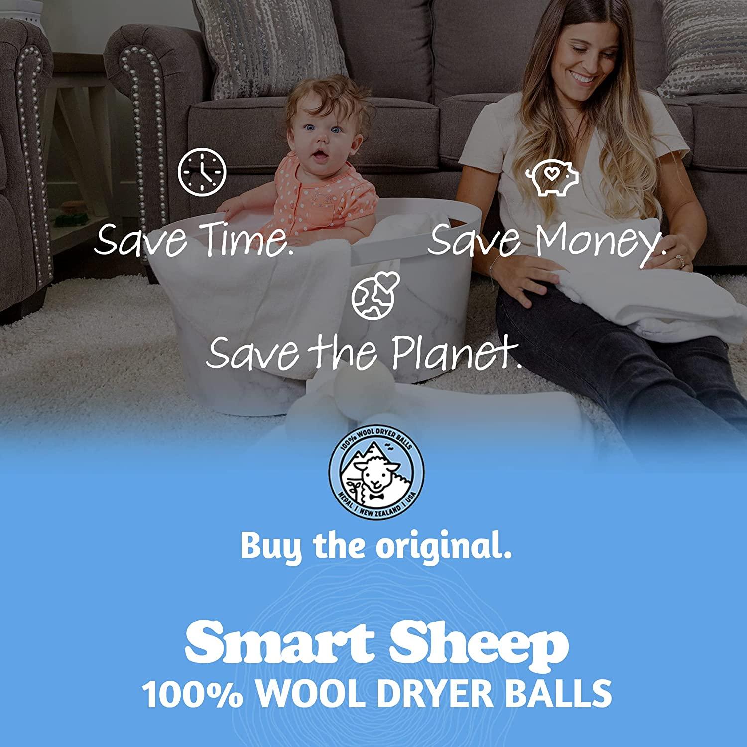 Wool Dryer Balls - Smart Sheep 6-Pack - XL Premium Natural Fabric Softener Award-Winning - Wool Balls replaces Dryer Sheets - Wool Balls for Dryer - L