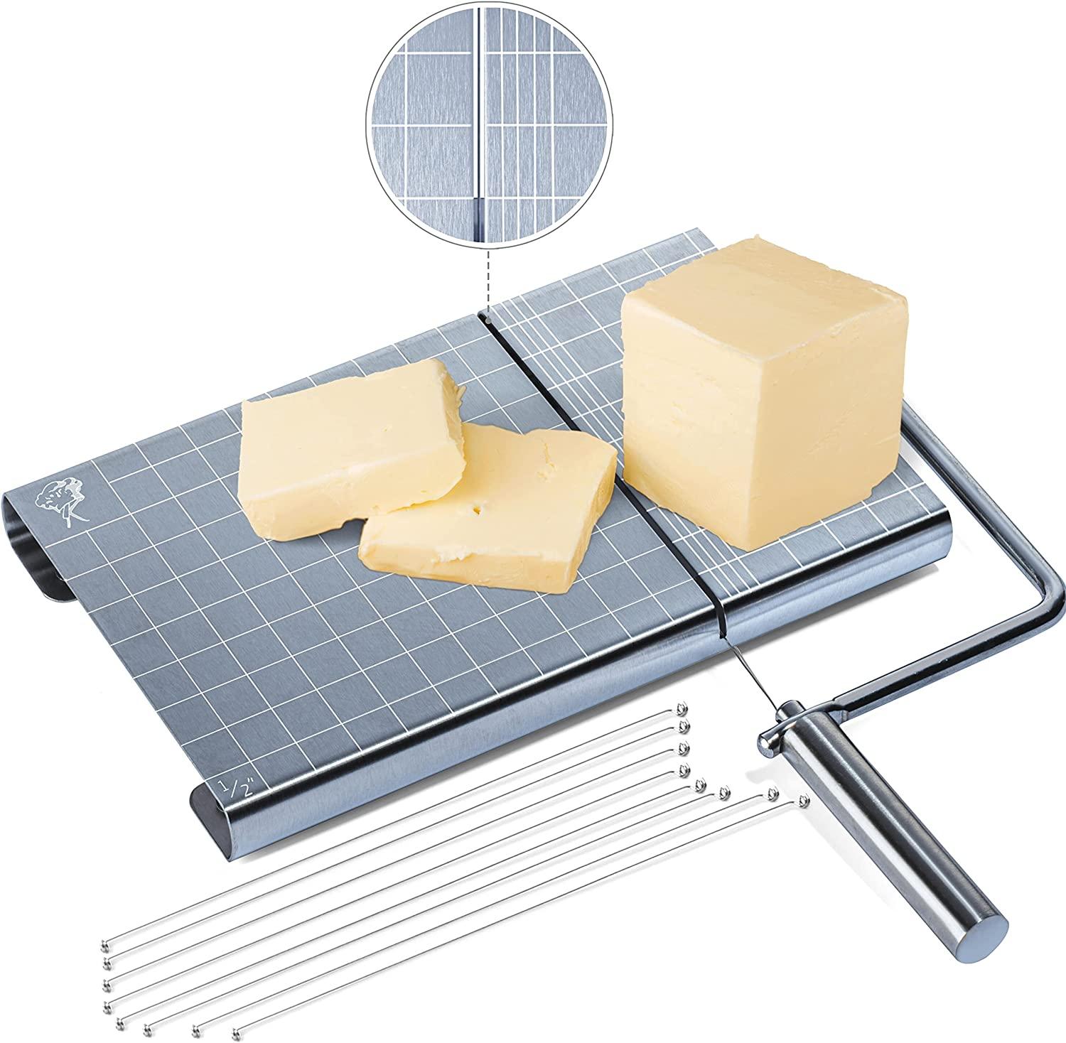 Cheese Slicers With Wire - Cheese Slicers For Block Cheese with Accurate  Size Scale On Cheese Slicer Board For Prices Cuts - Incl. 8 Extra Wires -  Ideal Cheese Cutter with Wire For Charcuterie Boards
