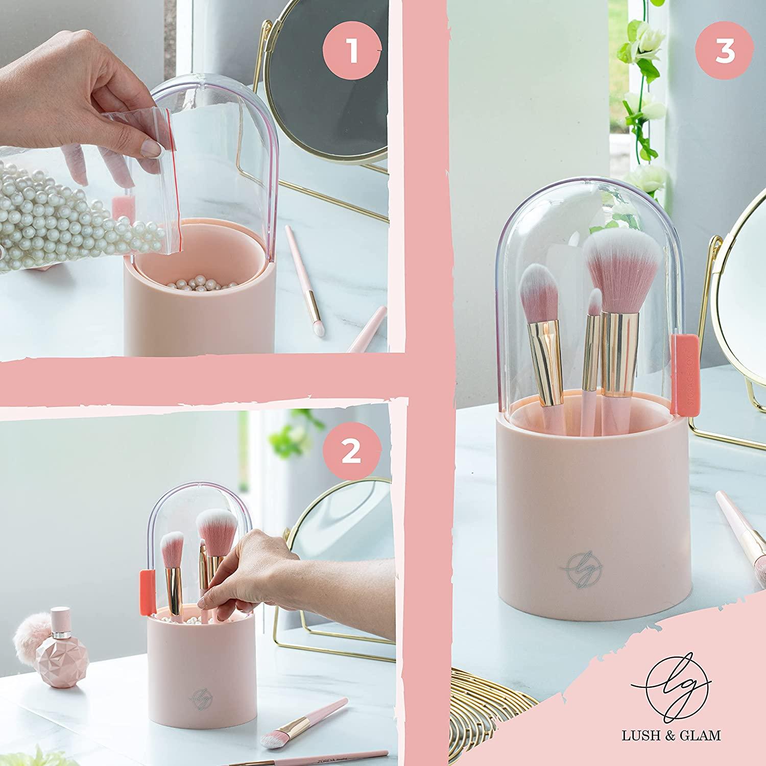 Lush and Glam Makeup Brush Holders, Bell Jar Covered Makeup Brush