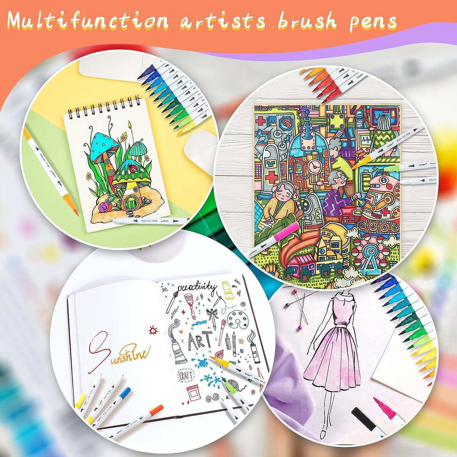 Dual Brush Marker Pens for Coloring Books Tanmit Fine Tip Set for