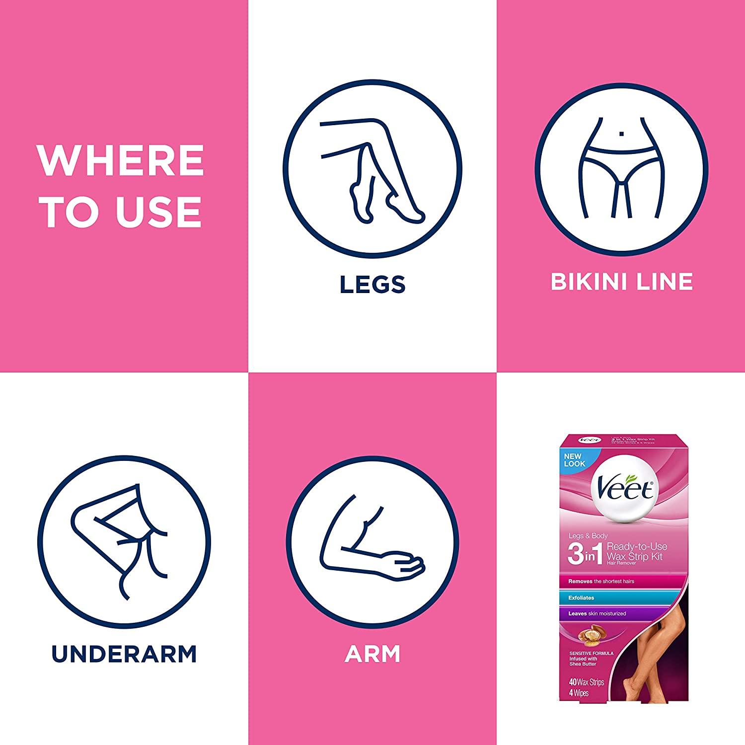 Veet Leg Body Hair Removal Kit Sensitive Formula Readytouse Cold Wax