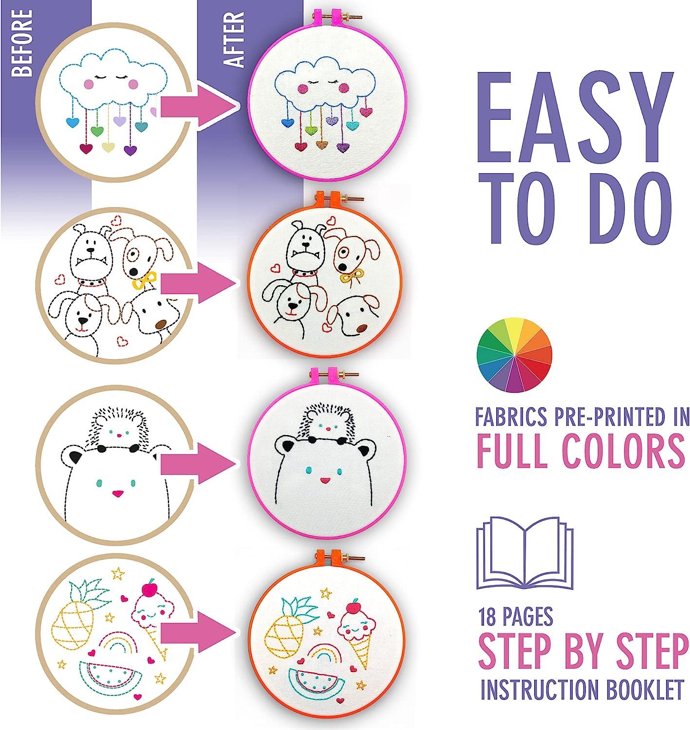 10 Sets Embroidery Kit for Beginners 7-13 Embroidery Patterns with  Embroidery Hoops, Instructions, Fabric, Needles, Floss, Cross Stitch Sets  for