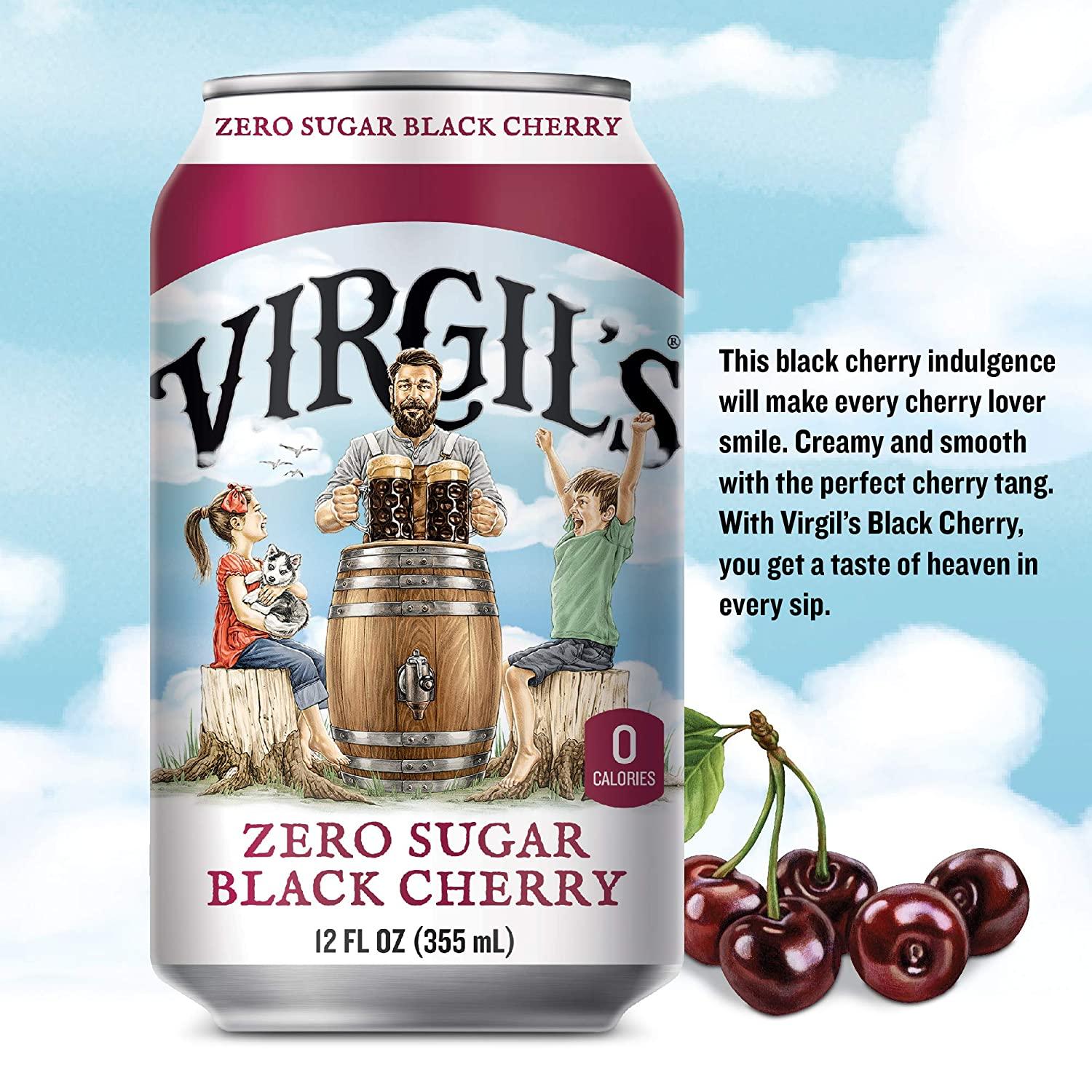 Virgil's Zero Sugar Black Cherry Soda Keto Friendly, 6 Pack of 12oz Cans Zero Calorie