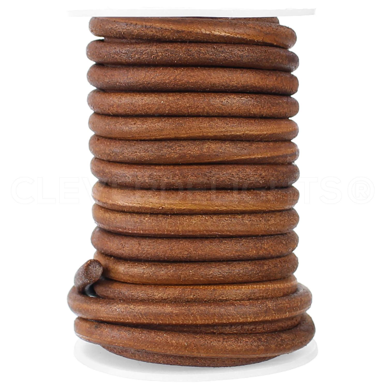 CleverDelights Genuine Leather Cord - 1/4 Round - 25 Feet - Brown