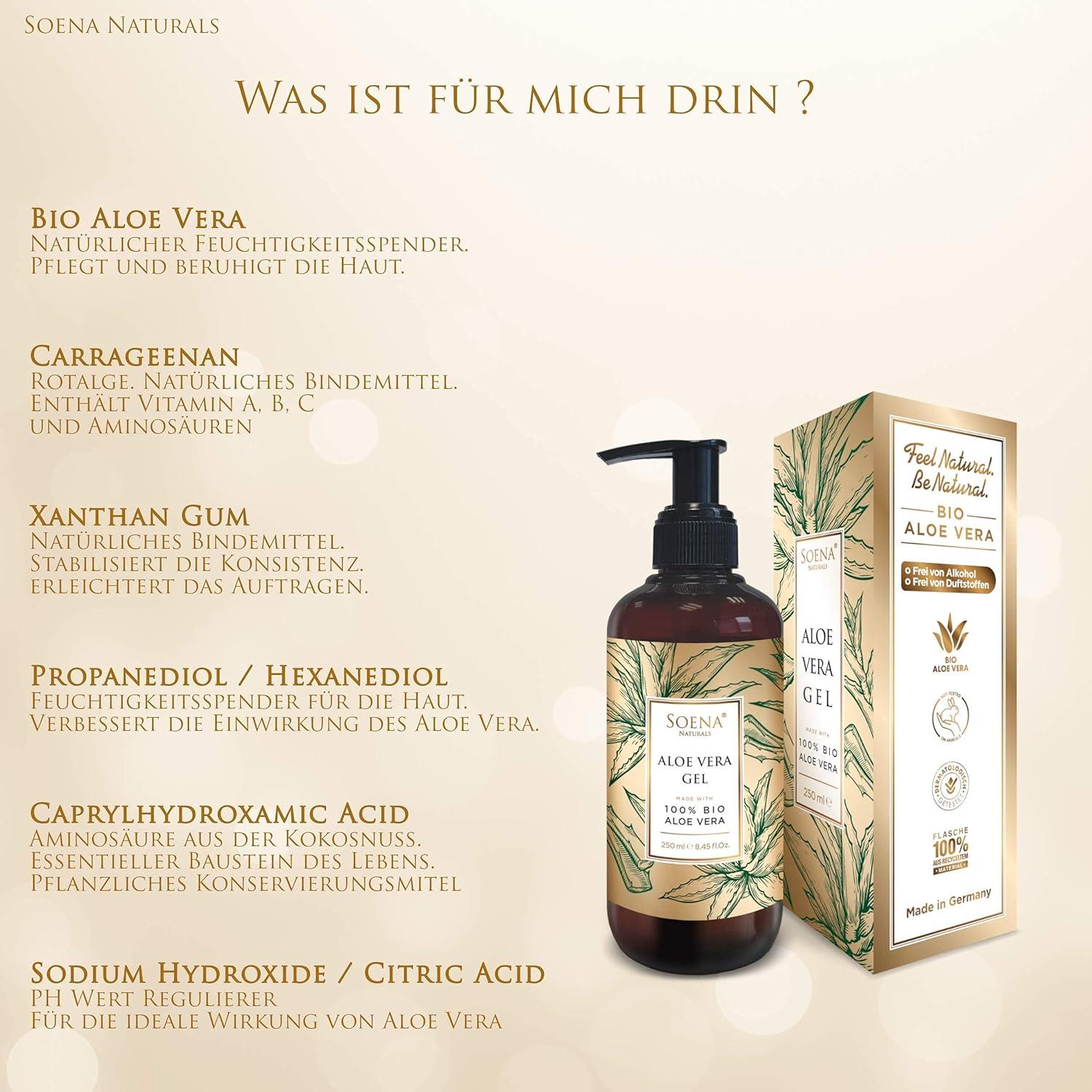 Aloe Vera Gel 100% Organic - Alcohol & Fragrance-Free Moisturizer | Natural  Cosmetics | Animal Test-Free | Soena 250ml - Made in Germany | Buy Now with  Express International Delivery | GoSupps.com