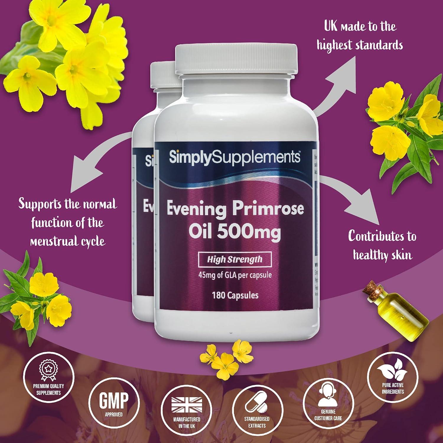 Evening Primrose Oil 500mg 2X 180 Capsules Cold Pressed Soft Gel Capsules Contains Rich