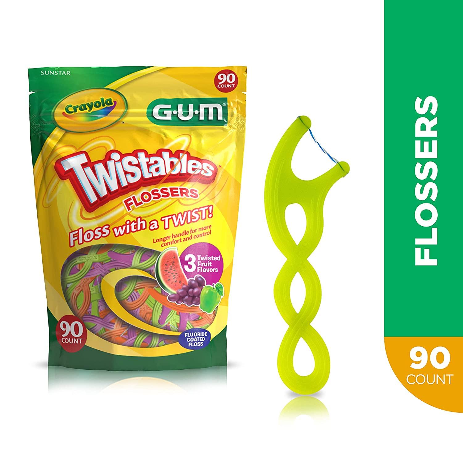 GUM Crayola Twistables Flossers, Fluoride Coated, Twisted Fruit Flavors