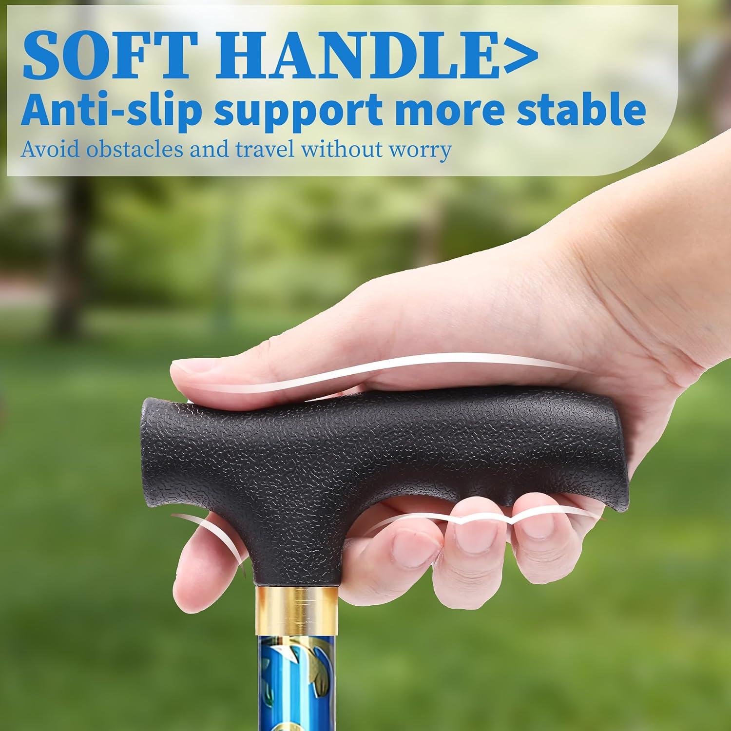 HATAF Walking Stick Folding Walking Sticks For Women Folding Walking Sticks For Men Mobility Aids Walking Stick Rubber Ends Disability Aids Folding Walking Sticks For Ladies Black Flowers - View #3