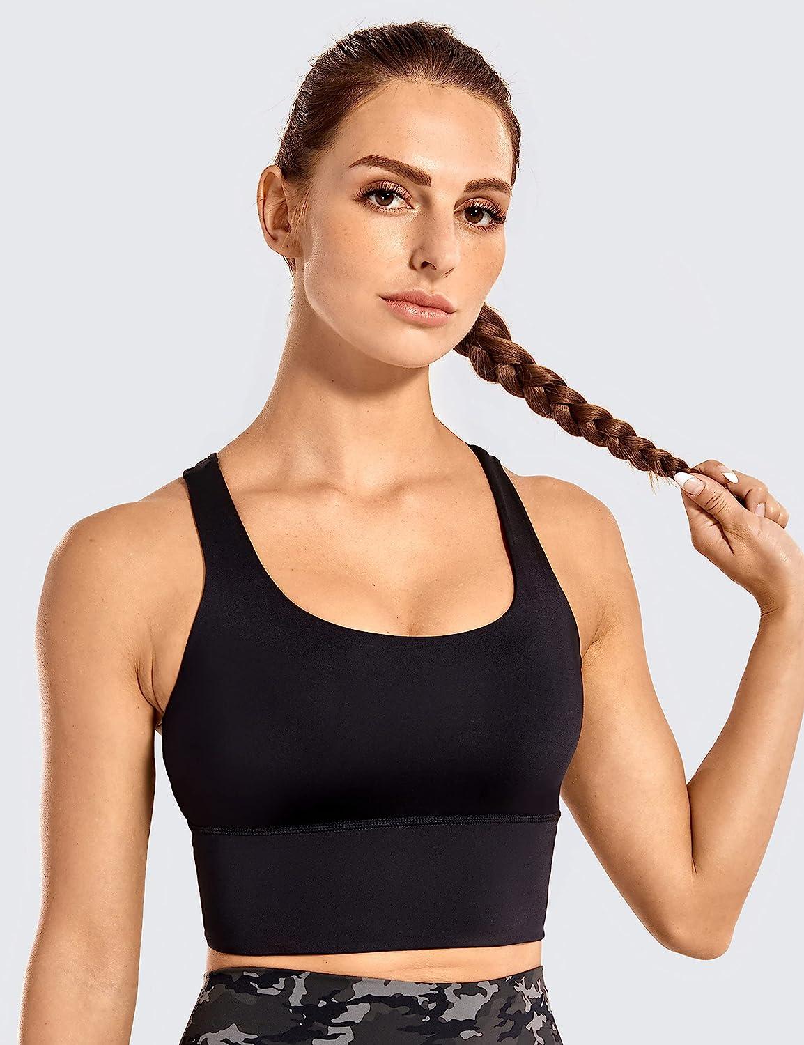 Women Strappy Racerback Yoga Sports Bra, Longline Crop Top, Camisole  Wirefree Pads Medium Impact Workout Bra
