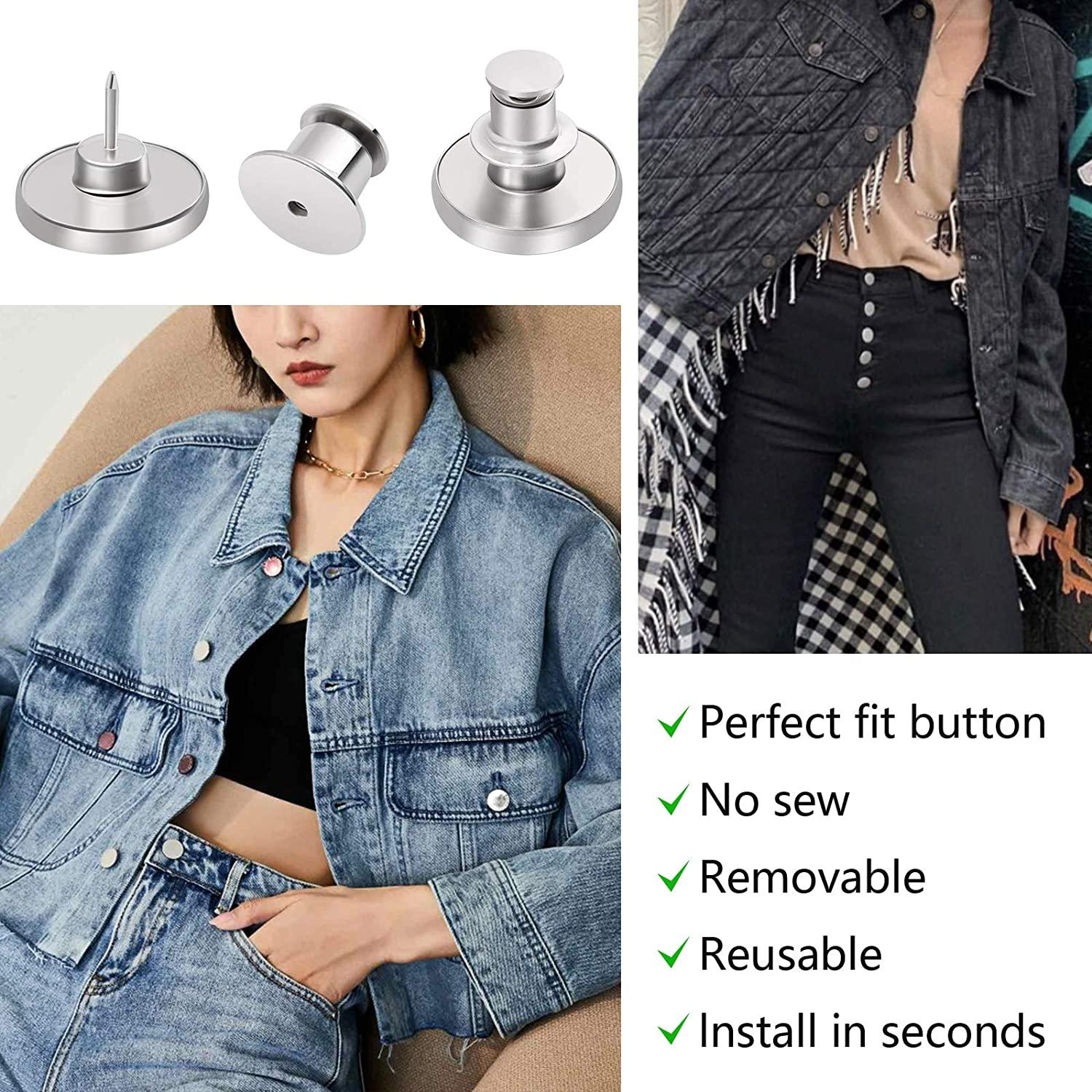 3 Sets Adjustable Jean Button Pins, Waist Tightener Instant Jean Buttons  for Loose Jeans Pants Dress, No Sewing Required Detachable Jean Button Pin  