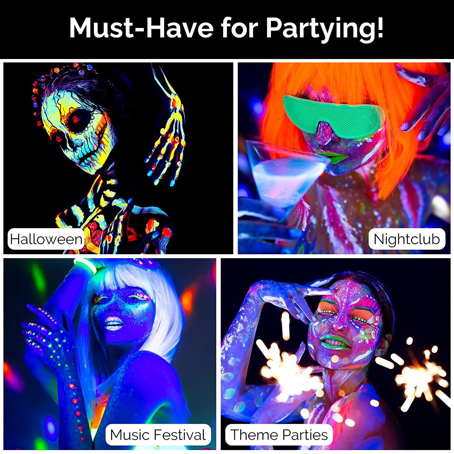 Neon-Face-Paint Nontoxic-and-Washable-Neon-Body-Paint UV-Glow-Paint-in  the-Black-Light-with-Brush-and-Mode-Cards  Glow-in-the-Dark-Paint-for-Halloween-Festivals-Party-Cosplay-Chritsmas  8-Vibrant-Colors