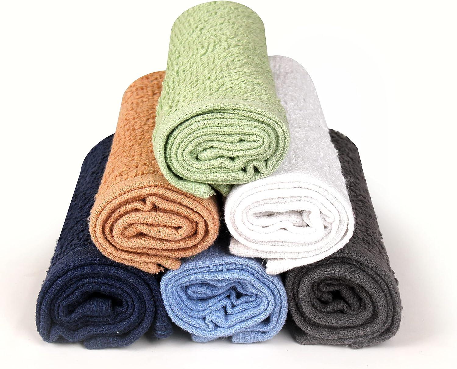 Pack of 8 Solid Multi-Colored Dish Towel & Wash Cloth Kitchen Accessory Set  - Terry Cloth