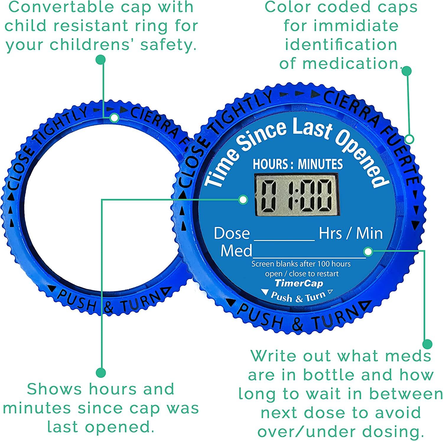 TimerCap Smart Pill Bottle Cap Builtin Stopwatch Medication Reminder