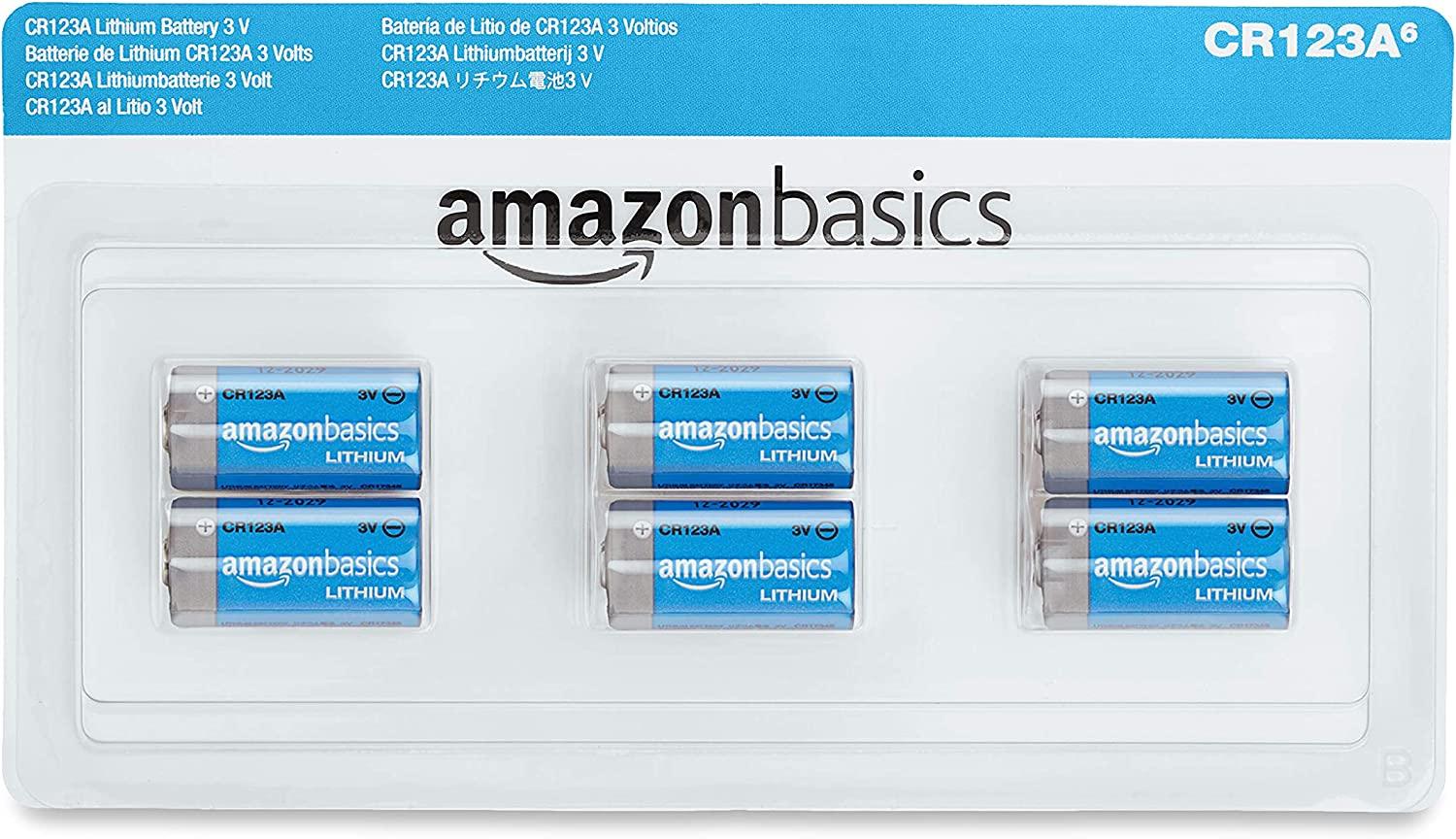 Basics 6-Pack CR123A Lithium Batteries, 3 Volt, 10-Year Shelf Life