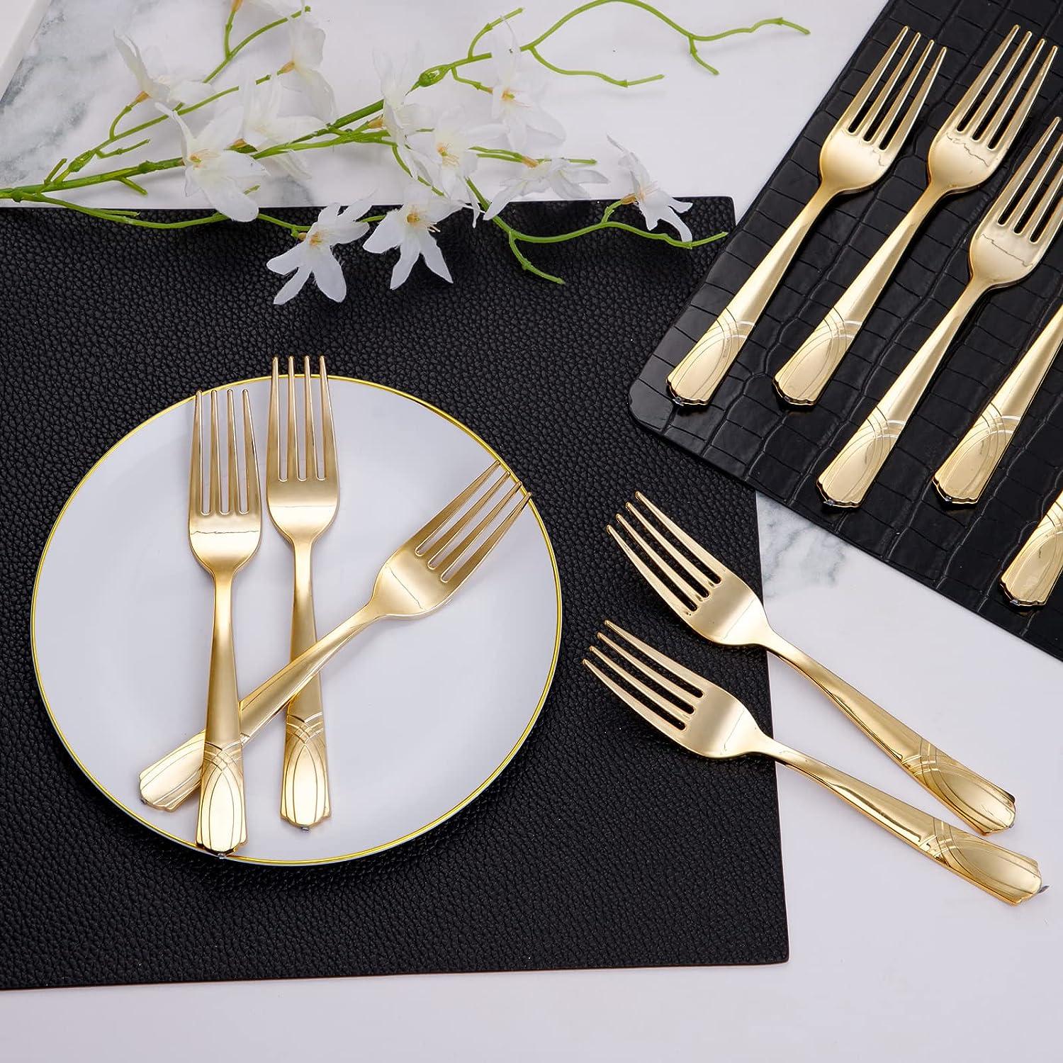 Supernal 400pcs Plastic Forks Gold, Disposable Forks Heavy Duty, Gold