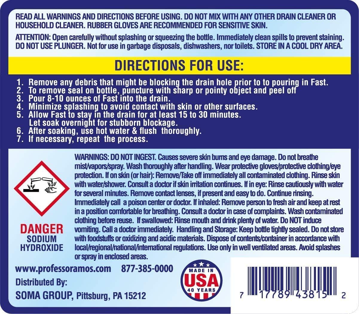 Professor Amos' Superfast Drain Cleaner 2 Pack Dissolve Hair, Grease