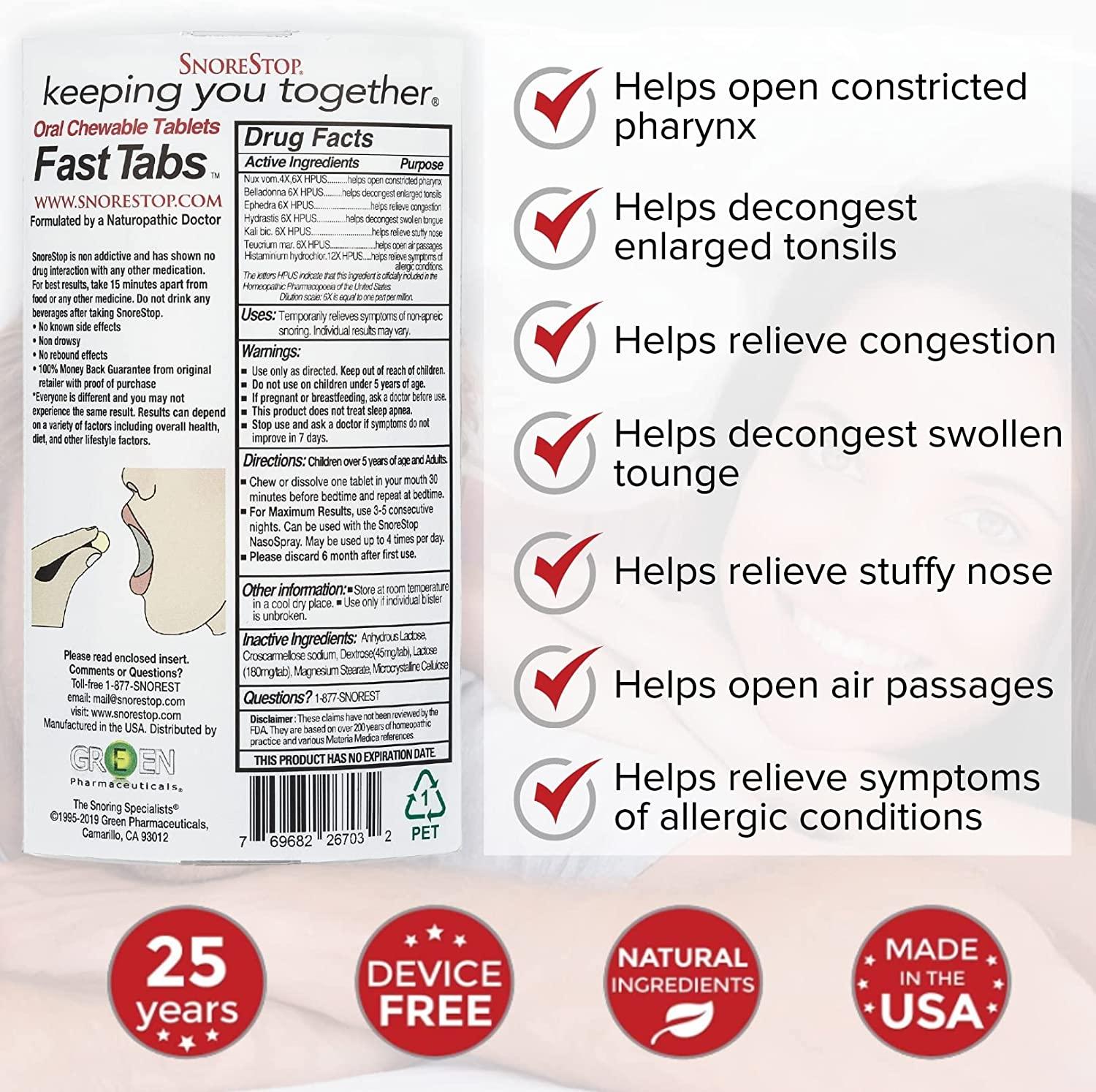 SnoreStop FastTabs Natural AntiSnoring Chewable Tablets for Better