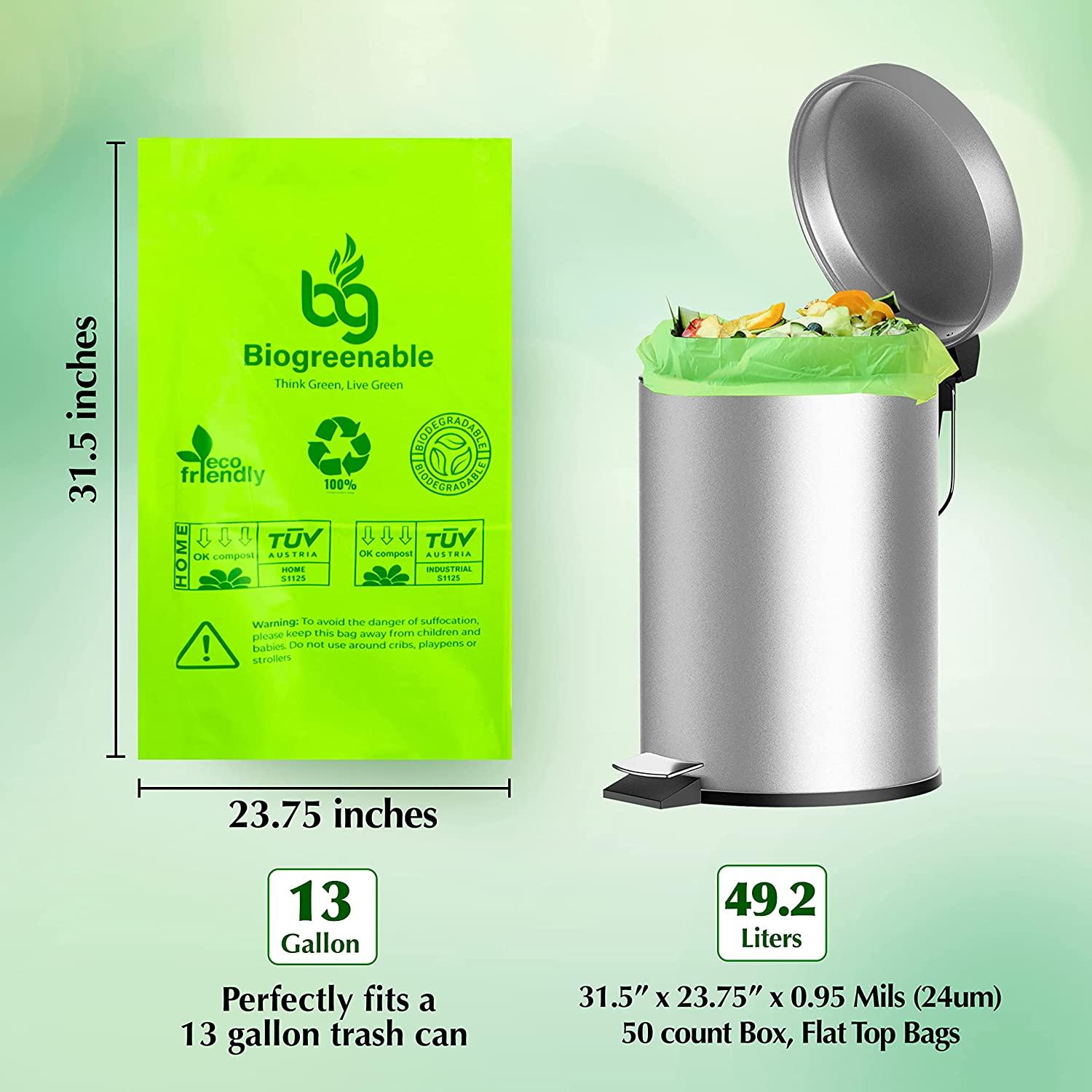 Biogreenable Compostable Trash Bags 13 Gallon, 0.95 Mils - Extra Thick  Biodegradable Trash Bags 13 Gallon Tall Kitchen, Large Size 80cm x 60 cm,  50 Count, Europe OK Compost Certified, 49.2L Capacity