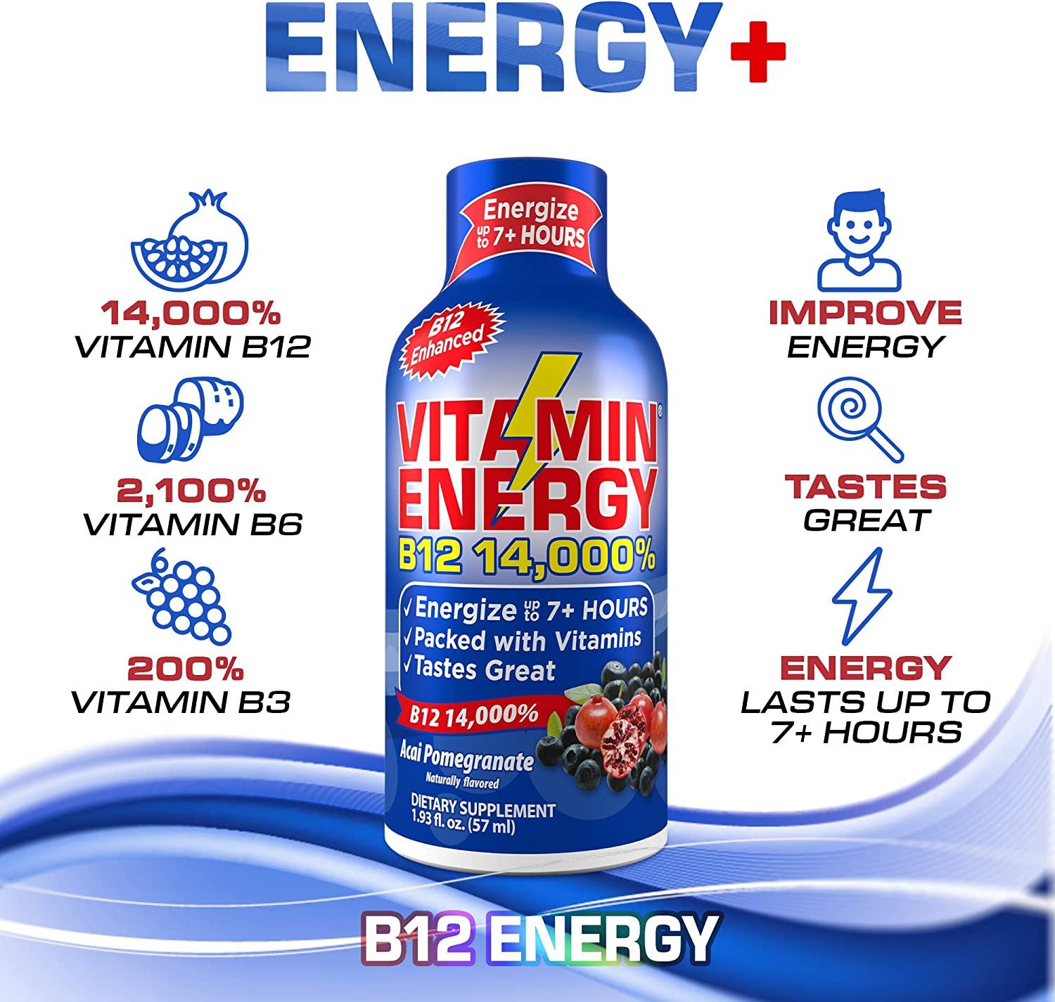 Vitamin Energy B12 Shots Acai Pomegranate Flavor 12 Pack, 1.93 Fl Oz