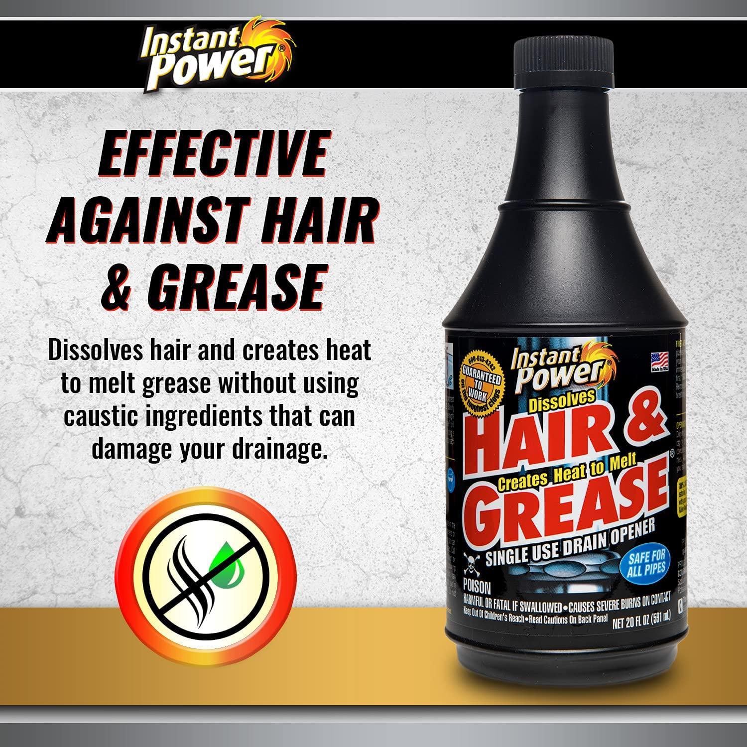 Instant Power Hair and Grease Drain Opener, Liquid Drain Cleaner and