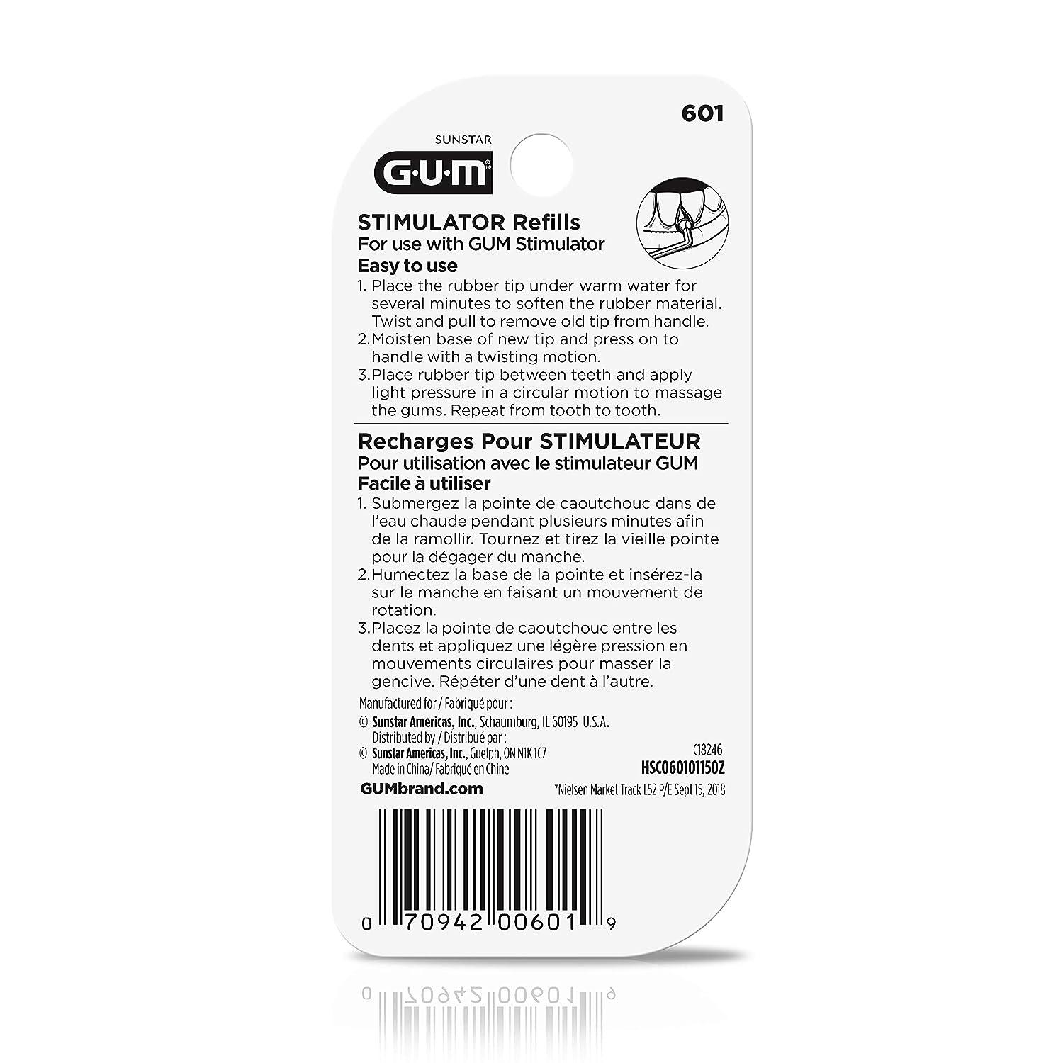 GUM 601RQA Stimulator Rubber Tip Refills Pack of 3
